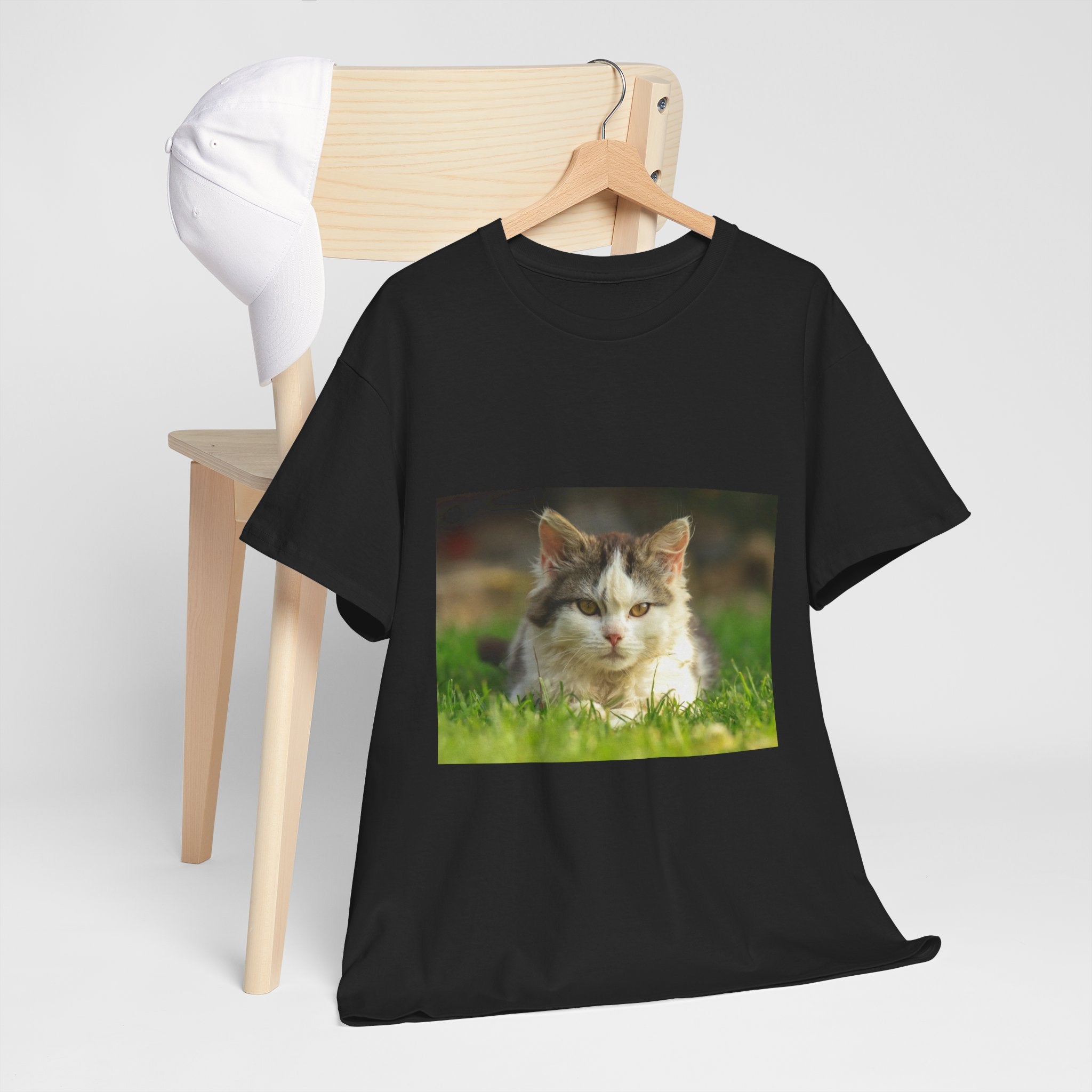 Cat Photo Tee — Relaxed Cat Lying in Grass T-Shirt