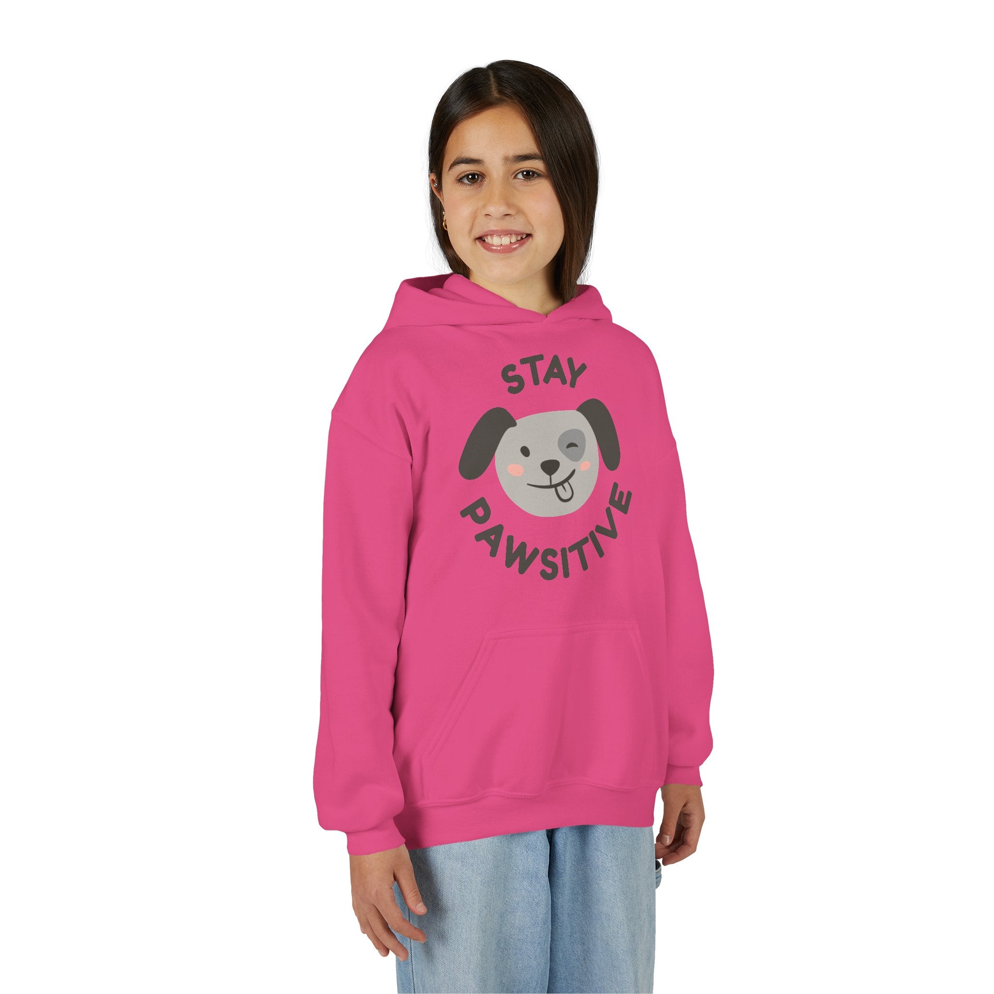 Stay Pawsitive Youth Hoodie – Cute Dog Graphic Kids Sweatshirt