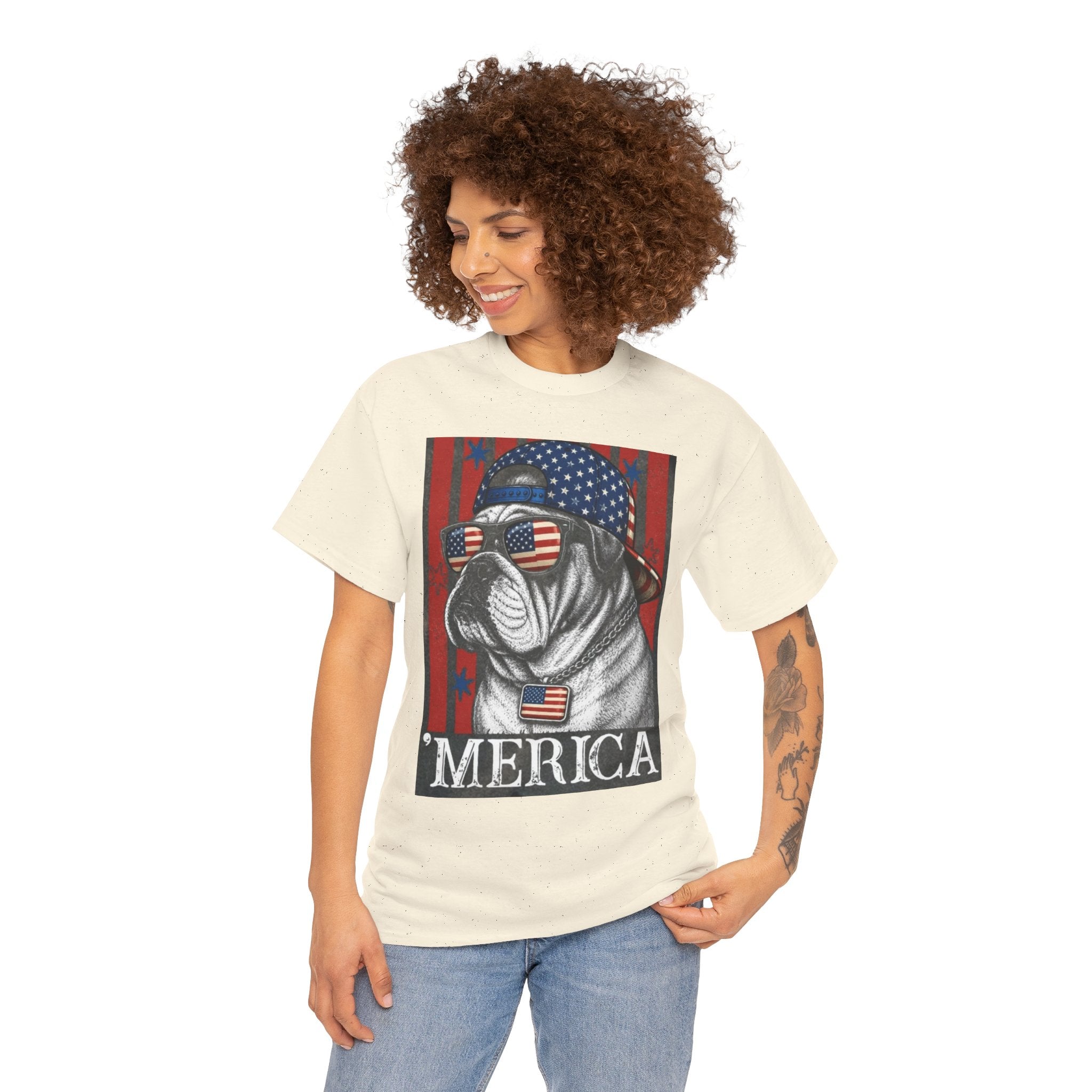 'Merica Bulldog T-Shirt — Patriotic American Flag Tee for Fourth of July