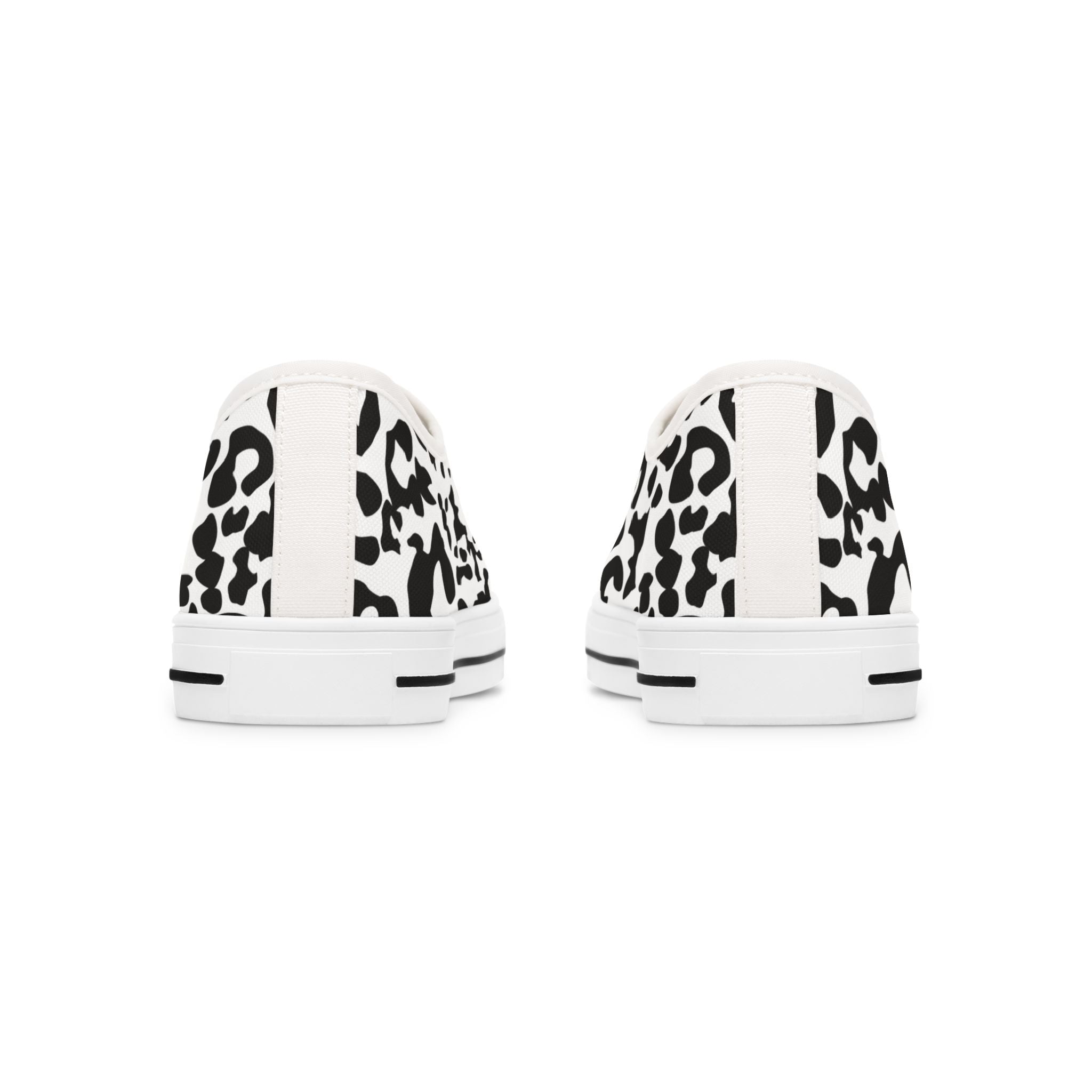 Leopard Print Low Top Sneakers — Black & White Casual Canvas Shoes