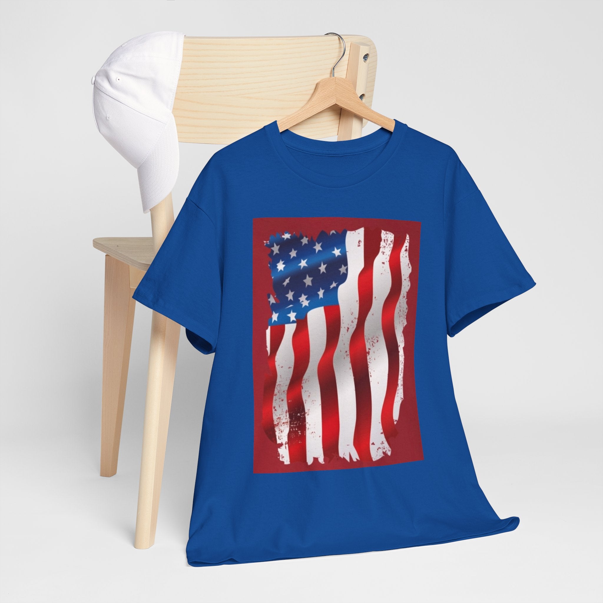 American Flag Graphic Tee — Distressed Wavy Stars & Stripes