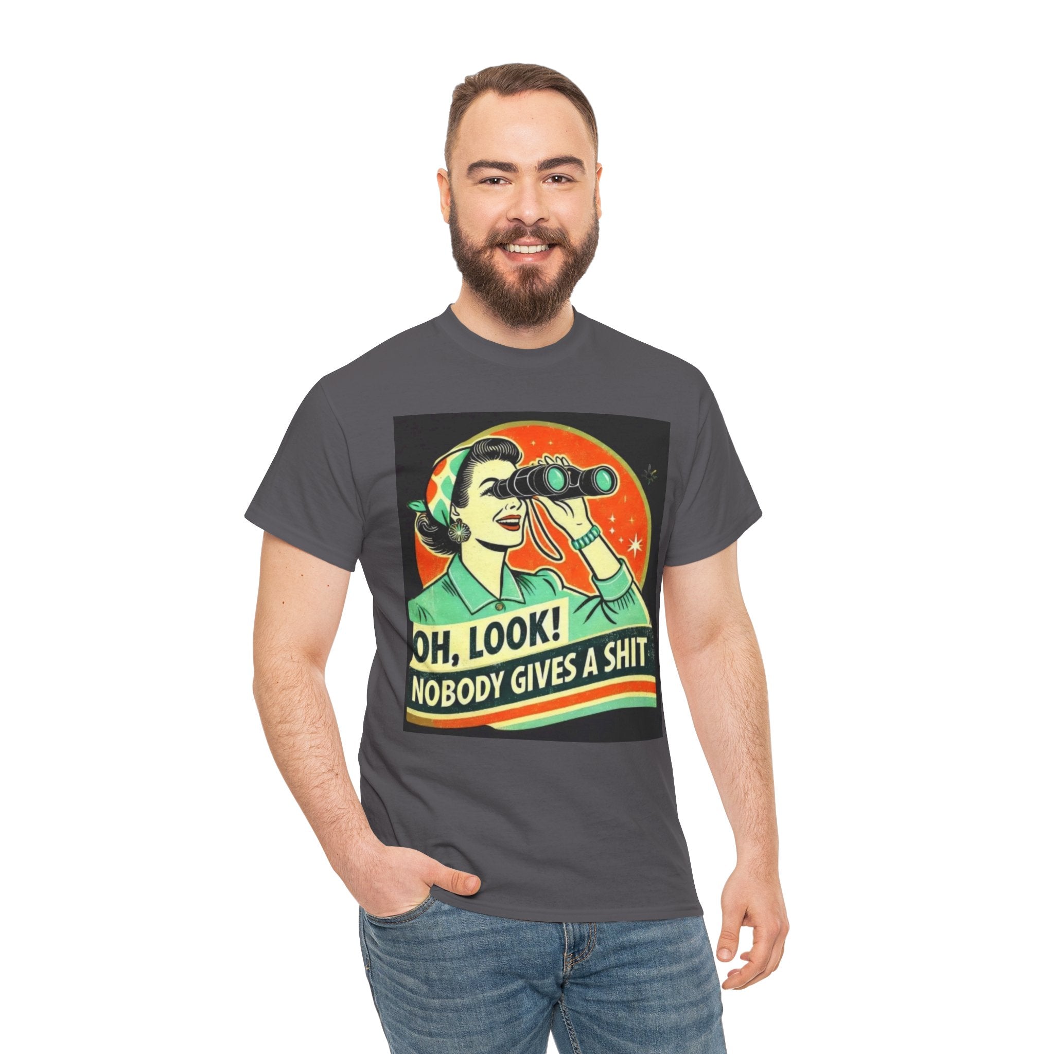 Graphic Tee — "Oh, Look! Nobody Gives a Shit" Retro Binoculars Design