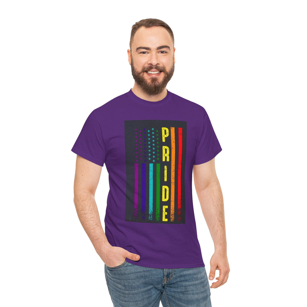 Pride Rainbow Flag Tee — Vertical "PRIDE" Graphic T-Shirt