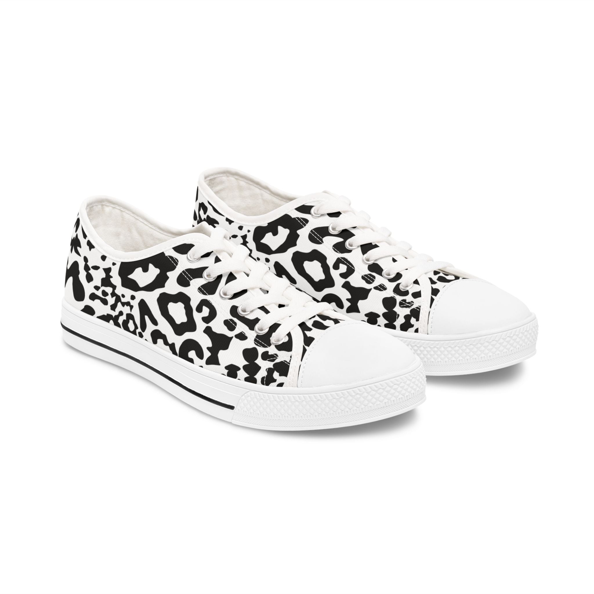 Leopard Print Low Top Sneakers — Black & White Casual Canvas Shoes