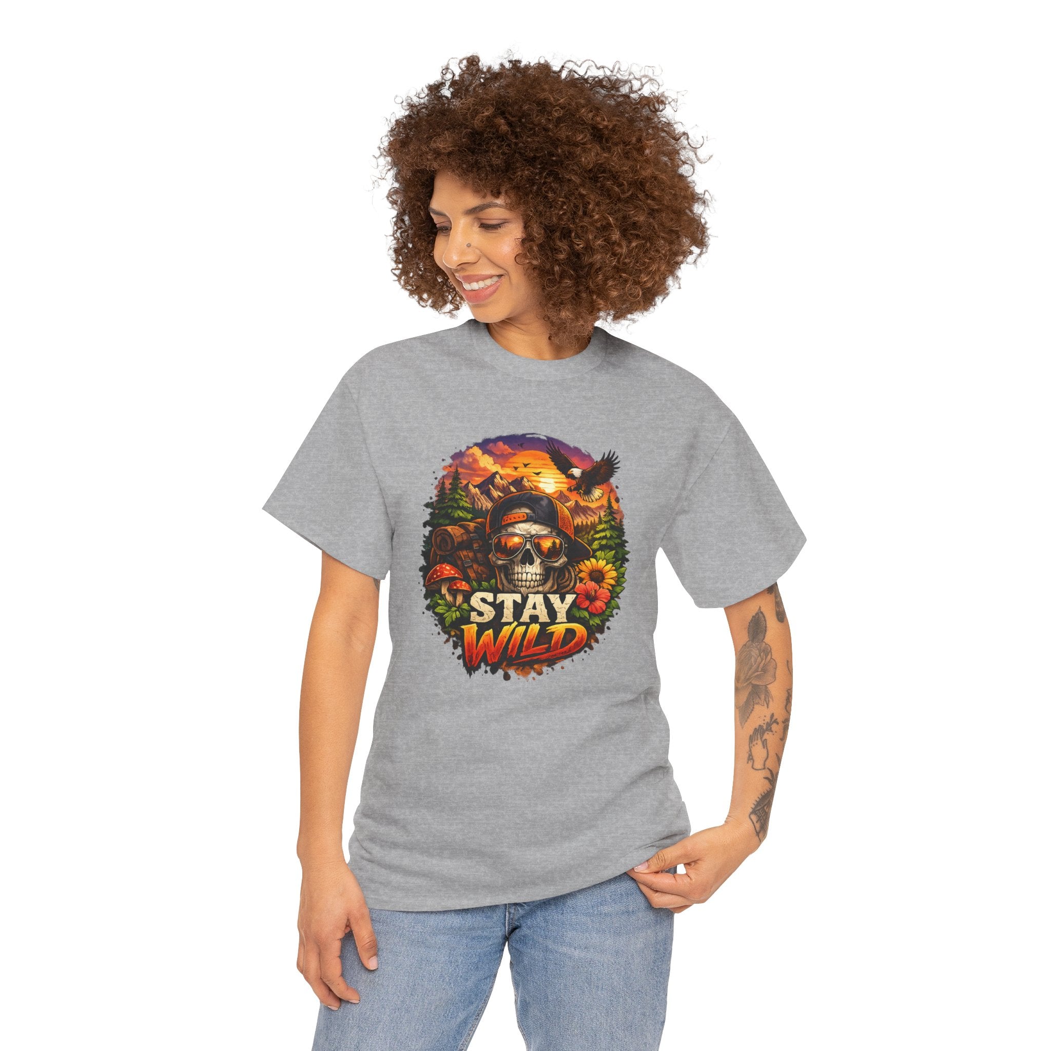 Stay Wild Skull Tee — Vintage Sunset Skull & Sunflower Graphic T-Shirt