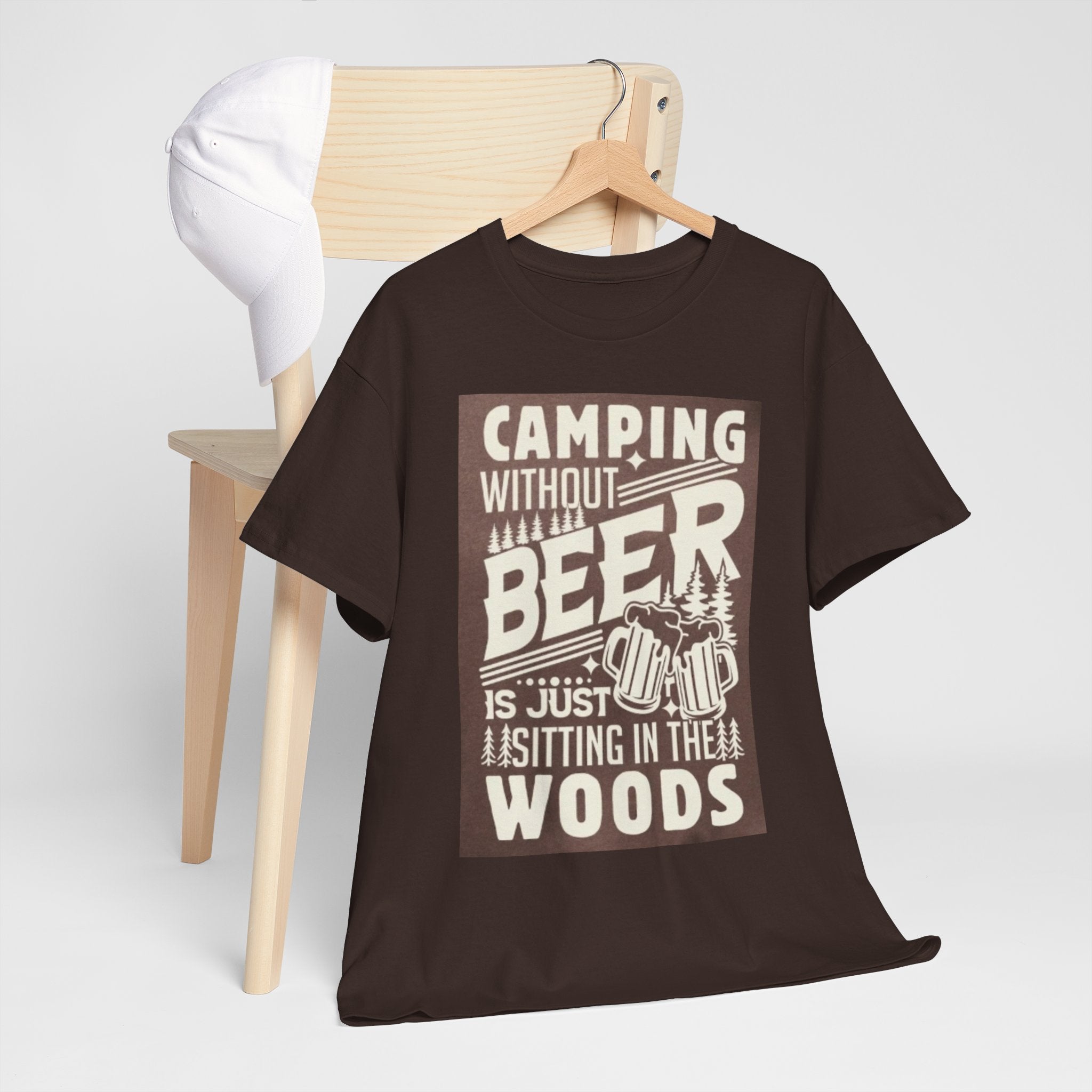 Camping Beer T-Shirt — "Camping Without Beer Is Just Sitting in the Woods" Outdoor Campfire Tee