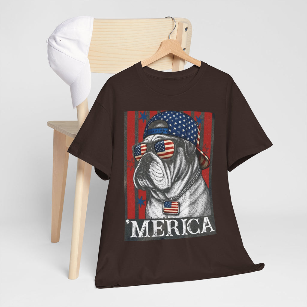 'Merica Bulldog T-Shirt — Patriotic American Flag Tee for Fourth of July