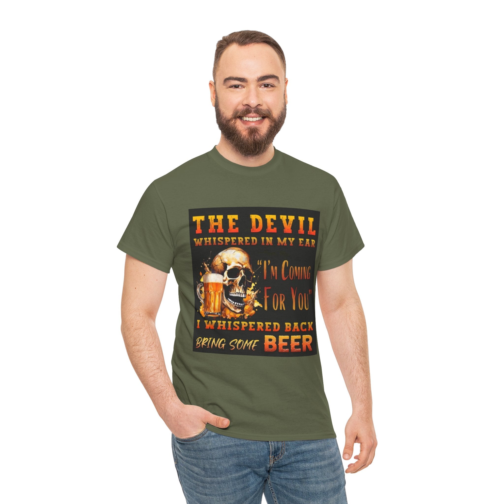 Devil Whispered T-Shirt — “I’m Coming For You” Skull Beer Graphic Tee