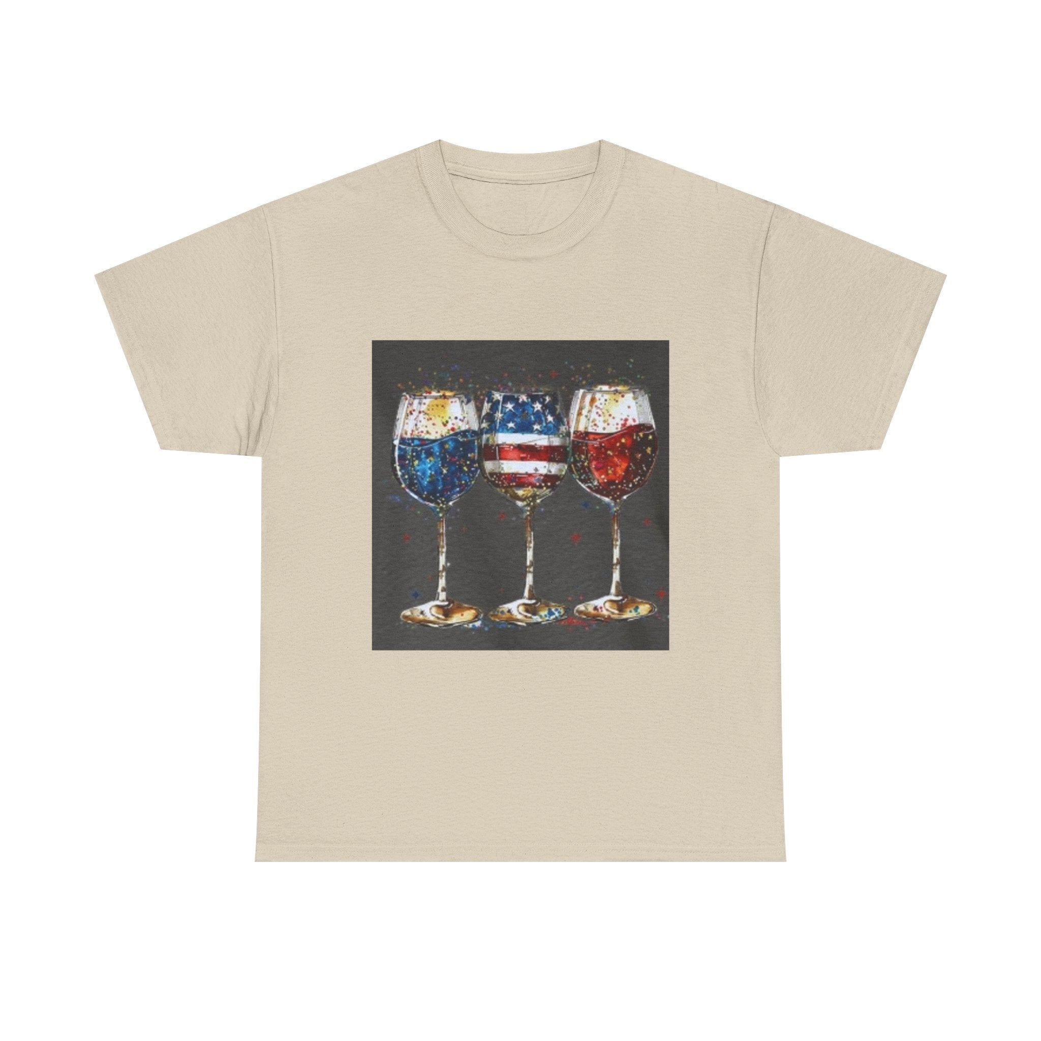 Wine Glasses with American Flag Design Tee