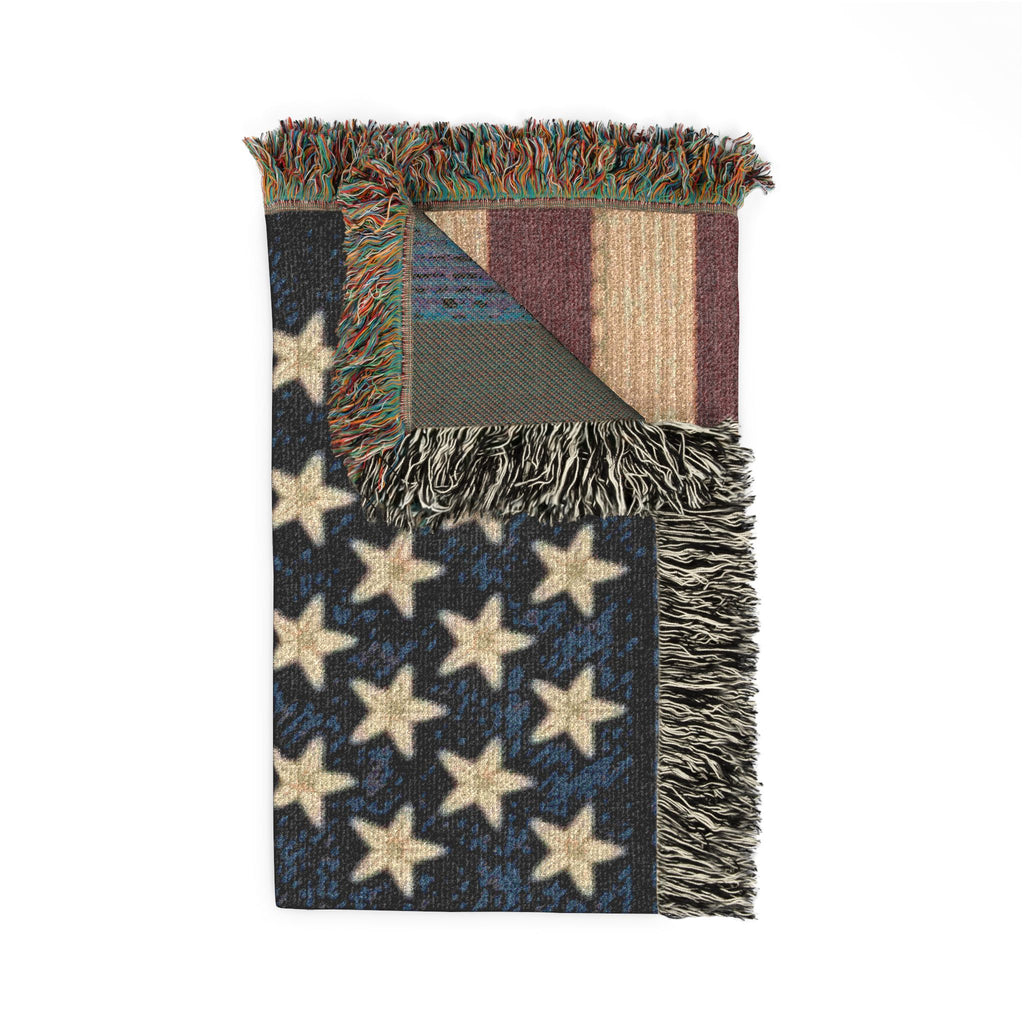 American Flag Woven Blanket — Rustic Patriotic Throw for Home, 4th of July & Veteran Gifts