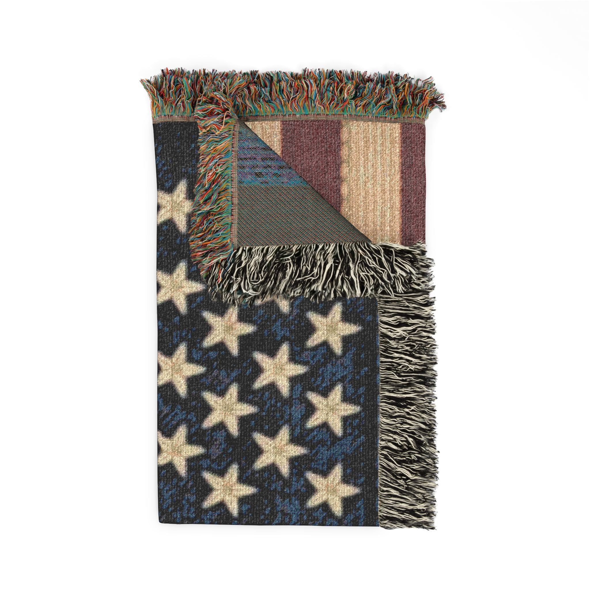 American Flag Woven Blanket — Rustic Patriotic Throw for Home, 4th of July & Veteran Gifts