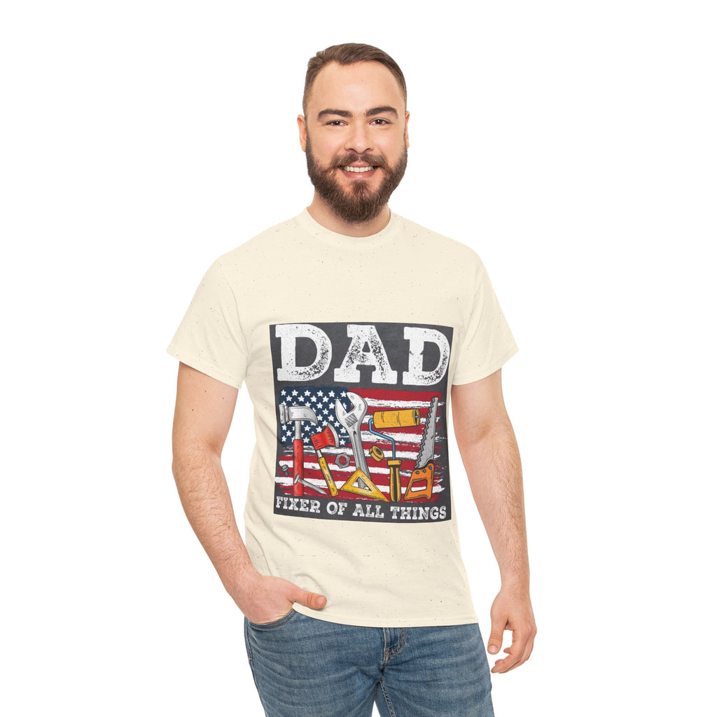 Dad Fixer Of All Things T-Shirt — American Flag Tool Graphic Tee for Fathers