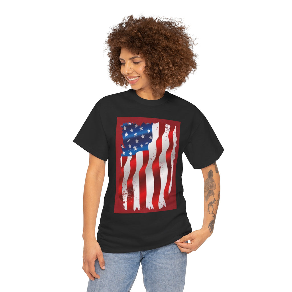 American Flag Graphic Tee — Distressed Wavy Stars & Stripes