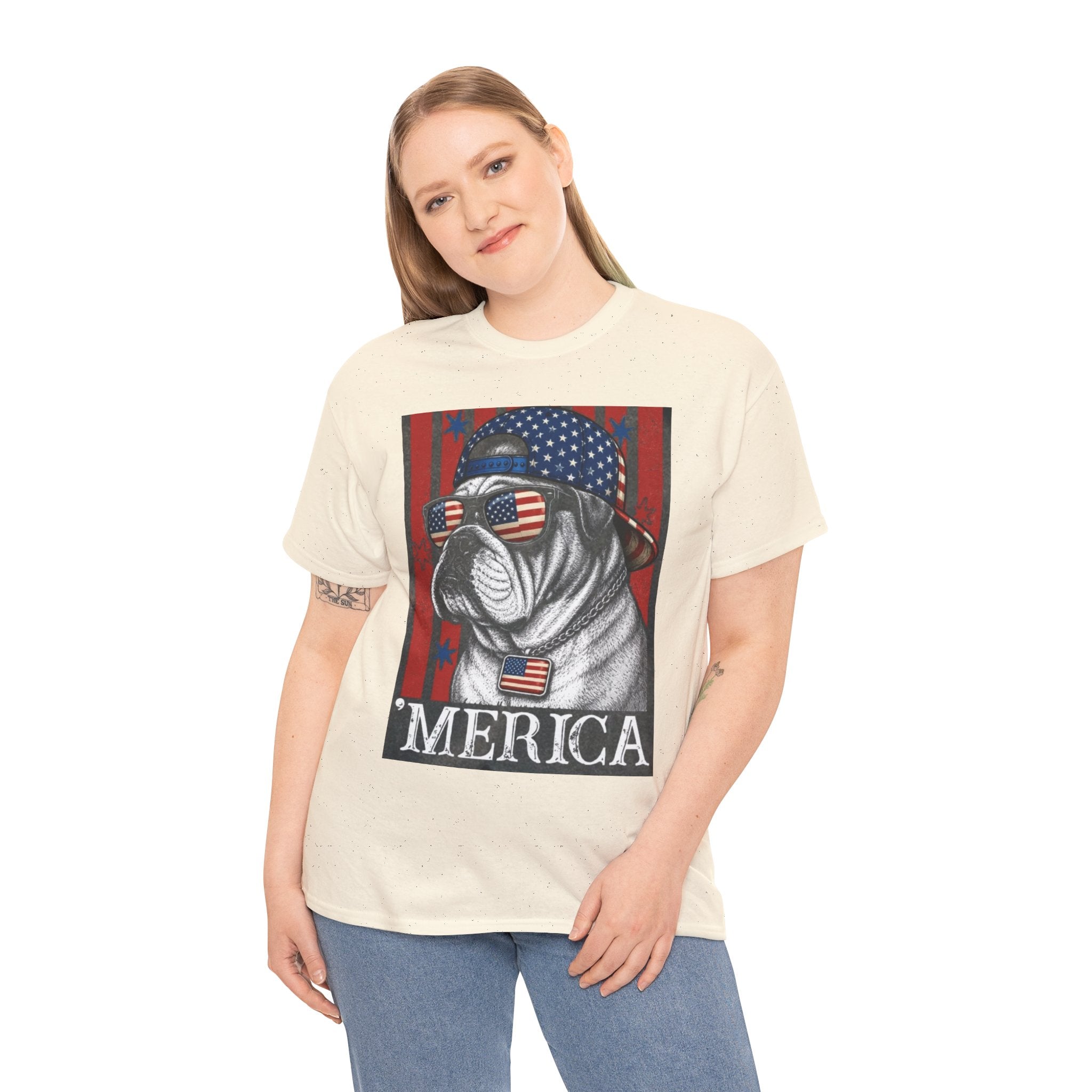 'Merica Bulldog T-Shirt — Patriotic American Flag Tee for Fourth of July