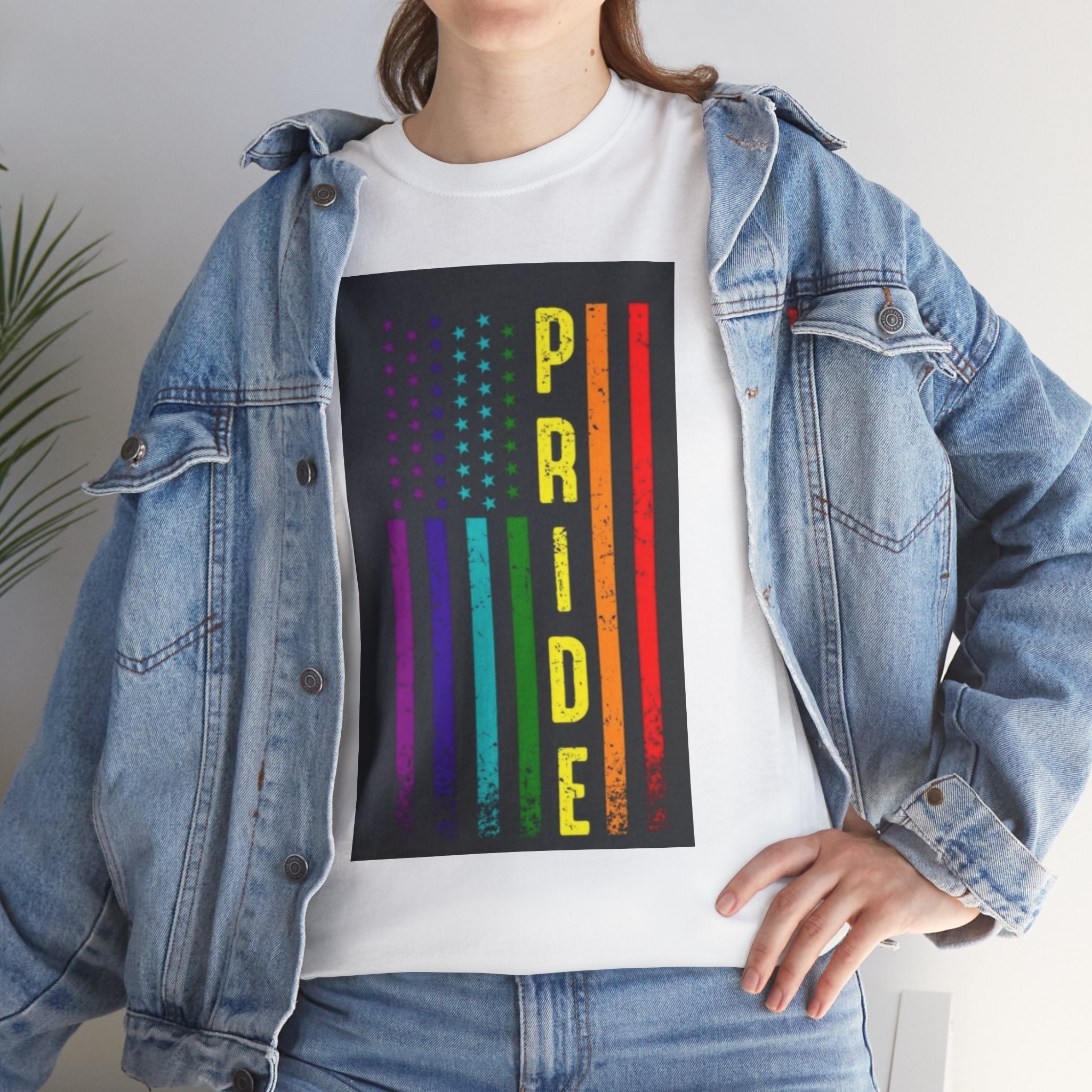 Pride Rainbow Flag Tee — Vertical "PRIDE" Graphic T-Shirt