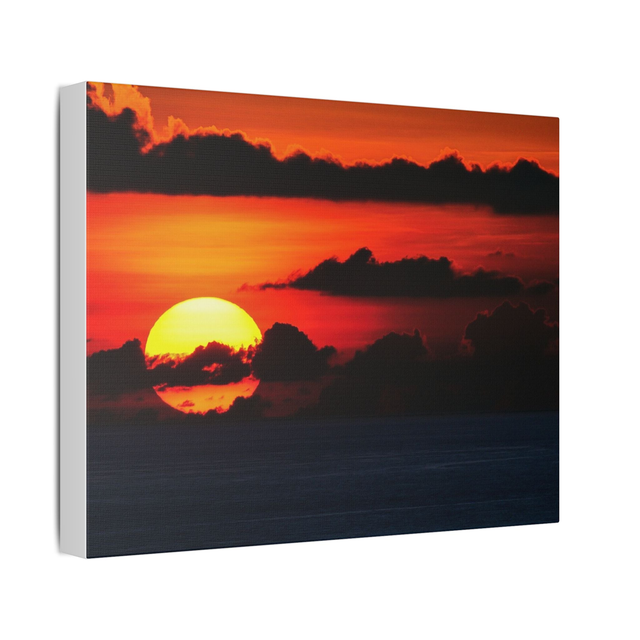 Sunset Ocean Canvas Print — Dramatic Red Sunset Wall Art