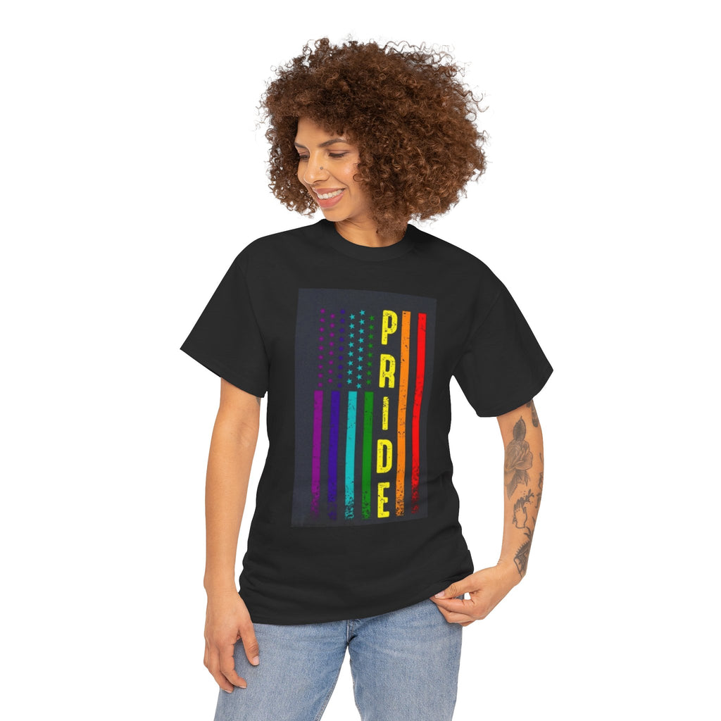 Pride Rainbow Flag Tee — Vertical "PRIDE" Graphic T-Shirt