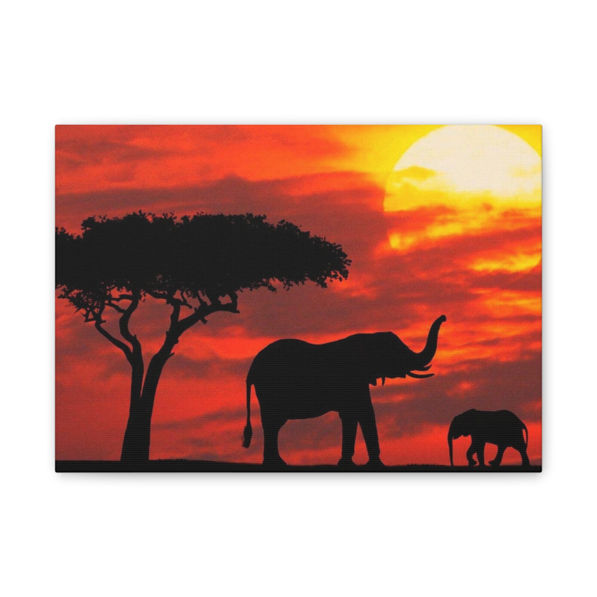 Elephant Sunset Canvas Print — African Safari Wall Art