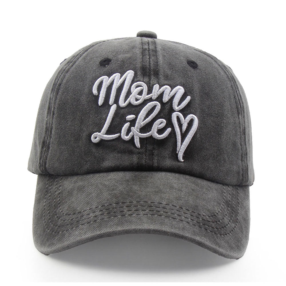 Mom Life Embroidered Baseball Cap,Washed Cotton Adjustable Hat For Women, Vintage Low Profile Sun Hat