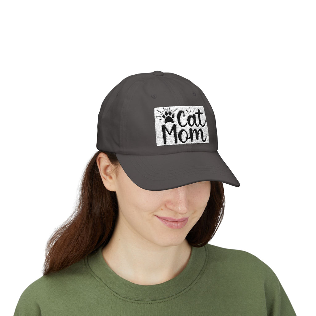 Cat Mom Dad Cap – White Embroidered Cat Mom Baseball Hat