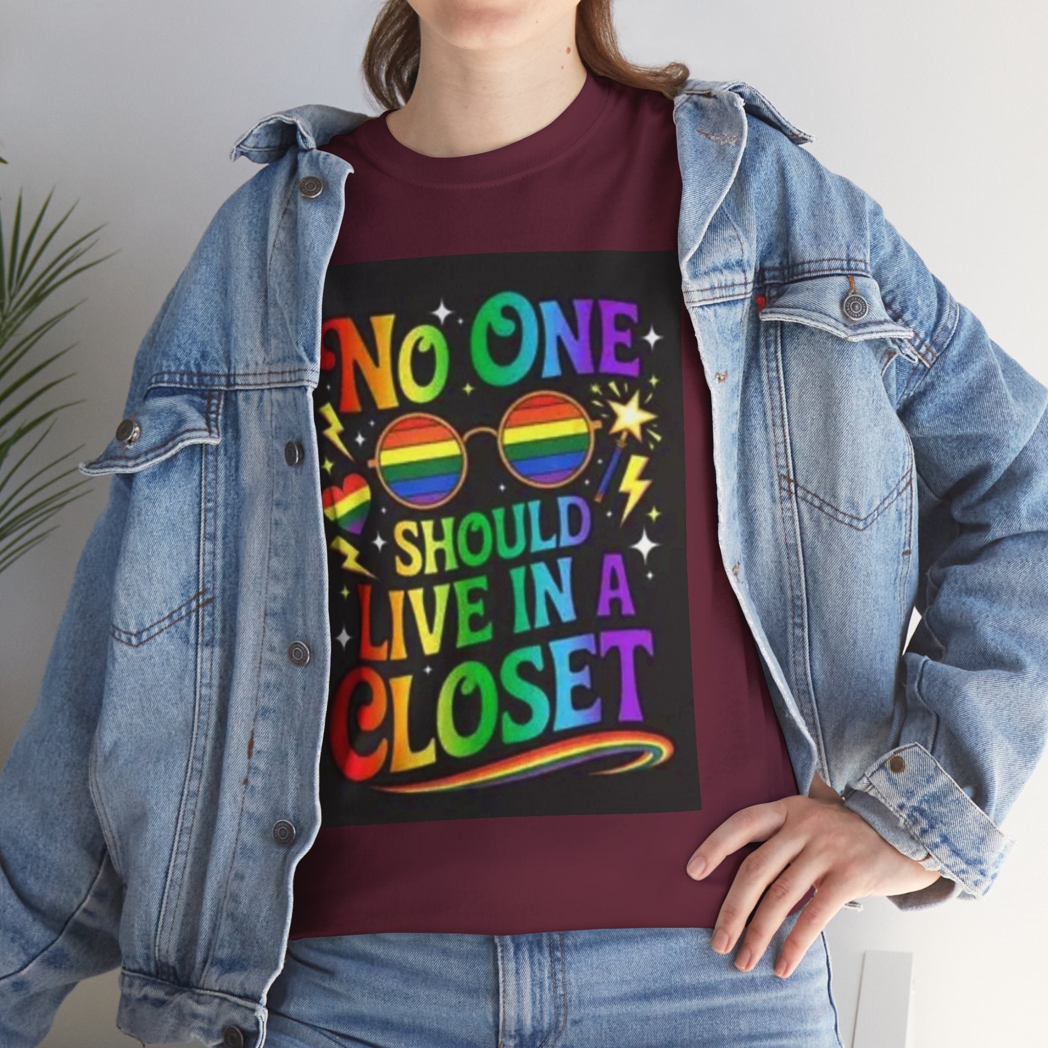 T‑Shirt — "No One Should Live in a Closet" Rainbow Pride Tee