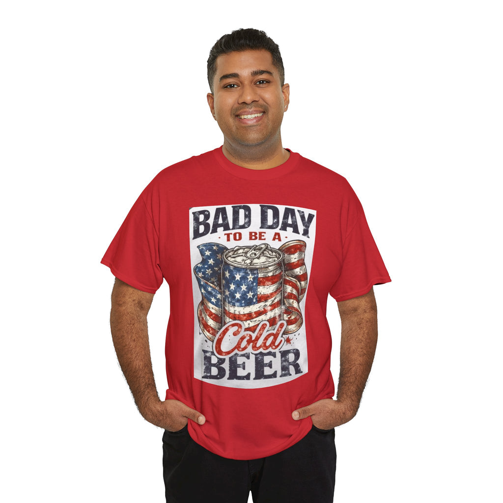 Bad Day to Be a Cold Beer T-Shirt — American Flag Beer Can Graphic Tee