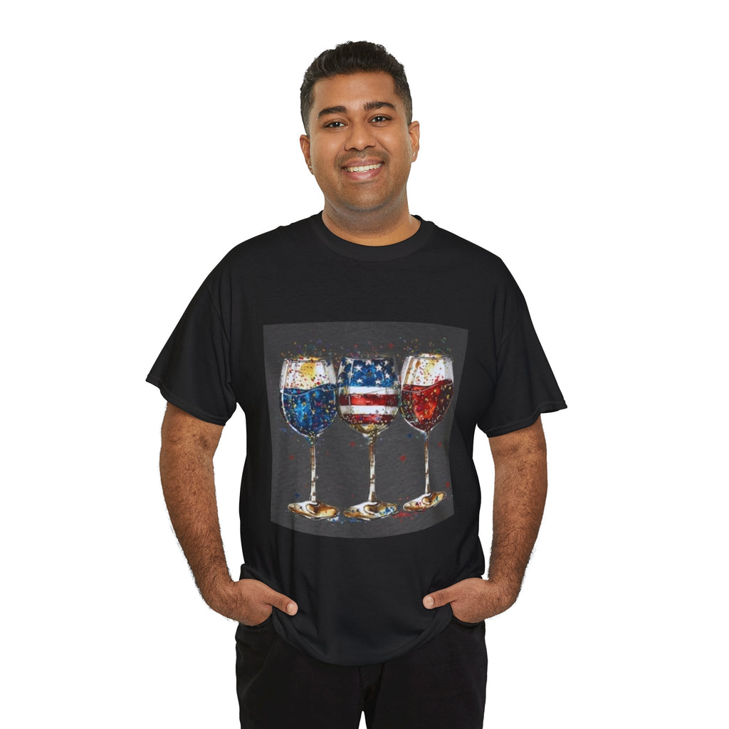 Wine Glasses with American Flag Design Tee