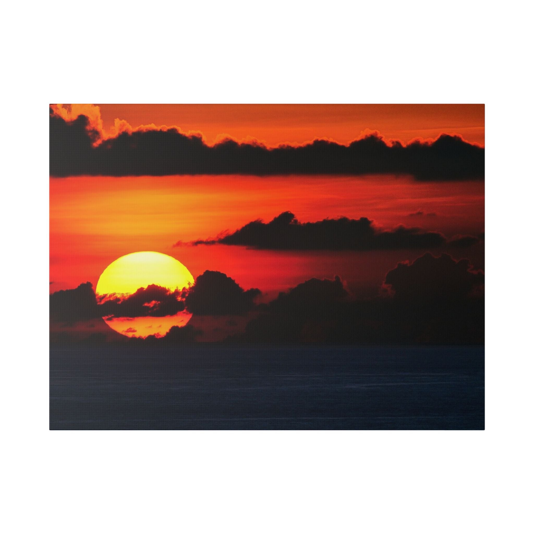 Sunset Ocean Canvas Print — Dramatic Red Sunset Wall Art