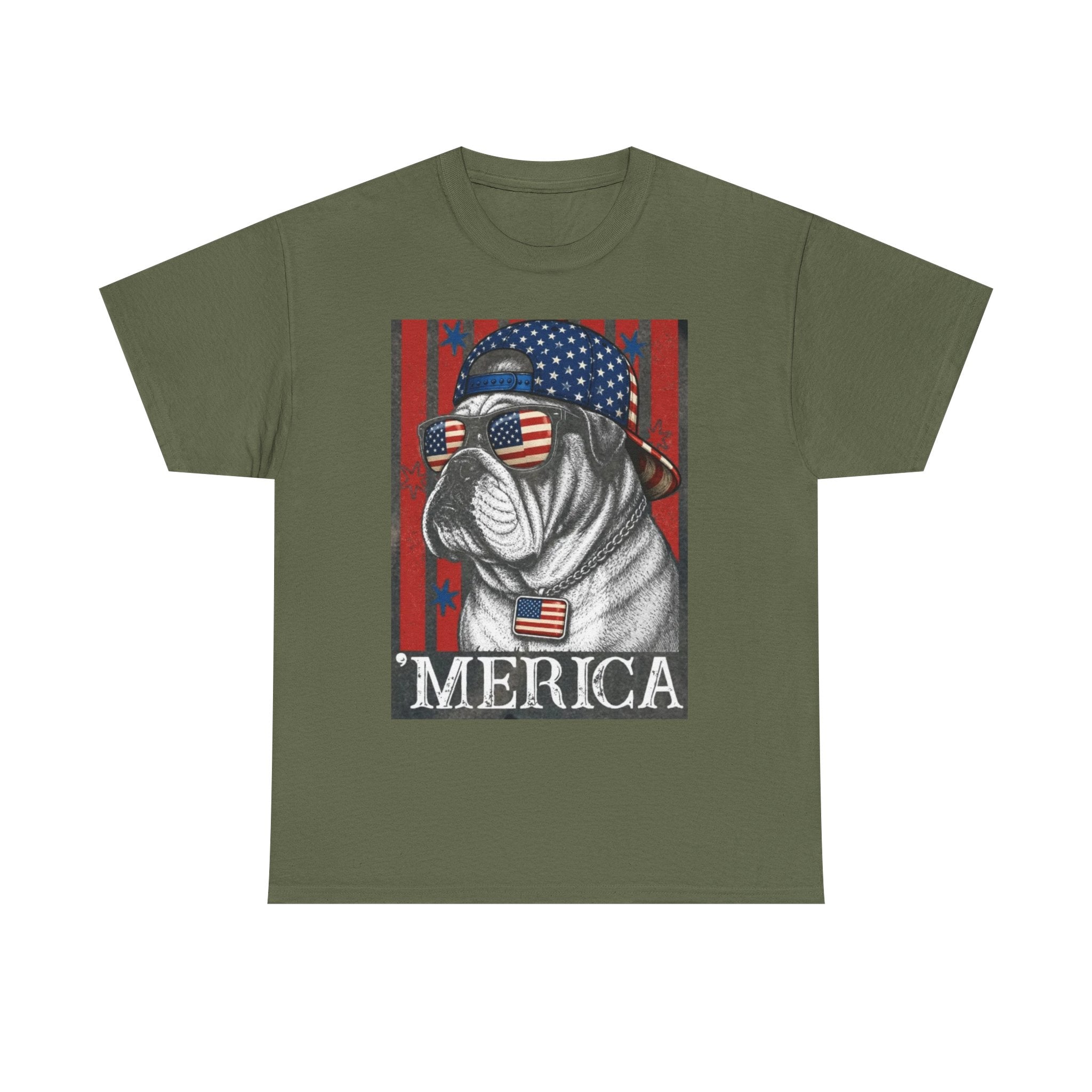 'Merica Bulldog T-Shirt — Patriotic American Flag Tee for Fourth of July