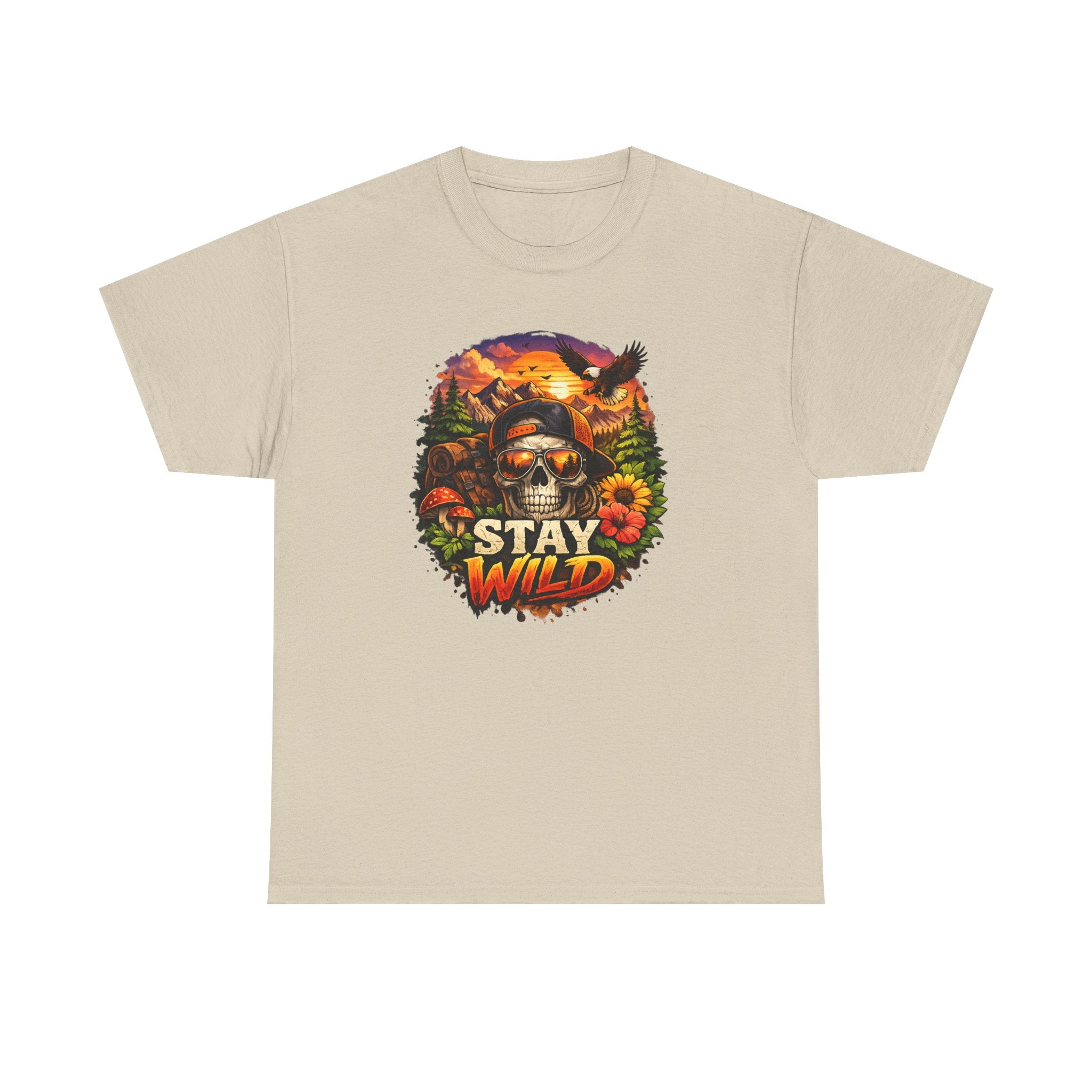 Stay Wild Skull Tee — Vintage Sunset Skull & Sunflower Graphic T-Shirt