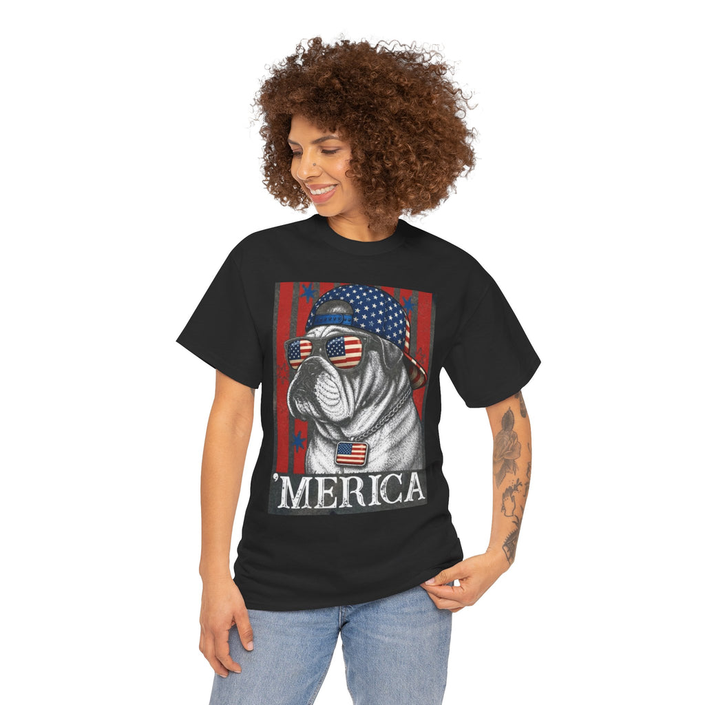 'Merica Bulldog T-Shirt — Patriotic American Flag Tee for Fourth of July