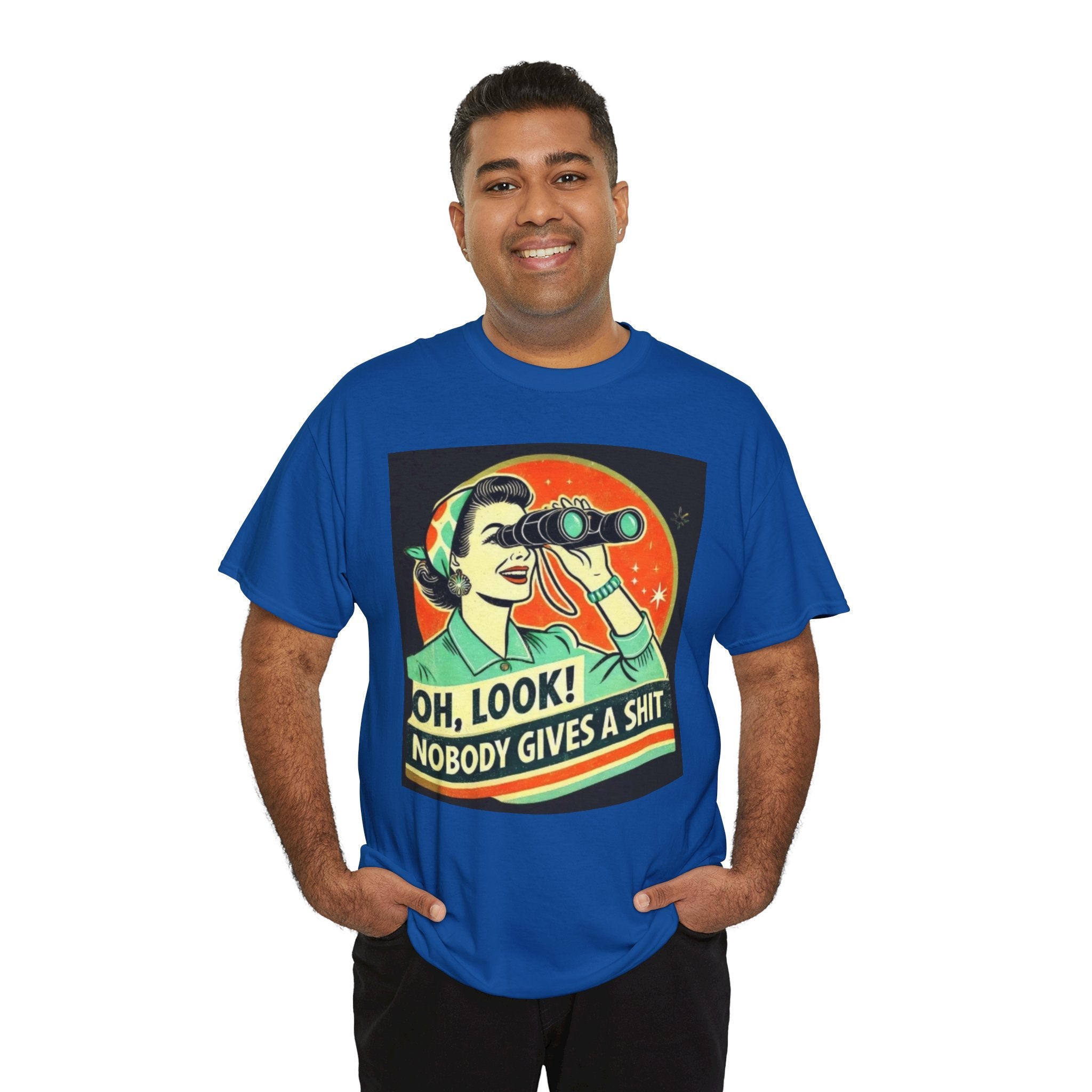 Graphic Tee — "Oh, Look! Nobody Gives a Shit" Retro Binoculars Design
