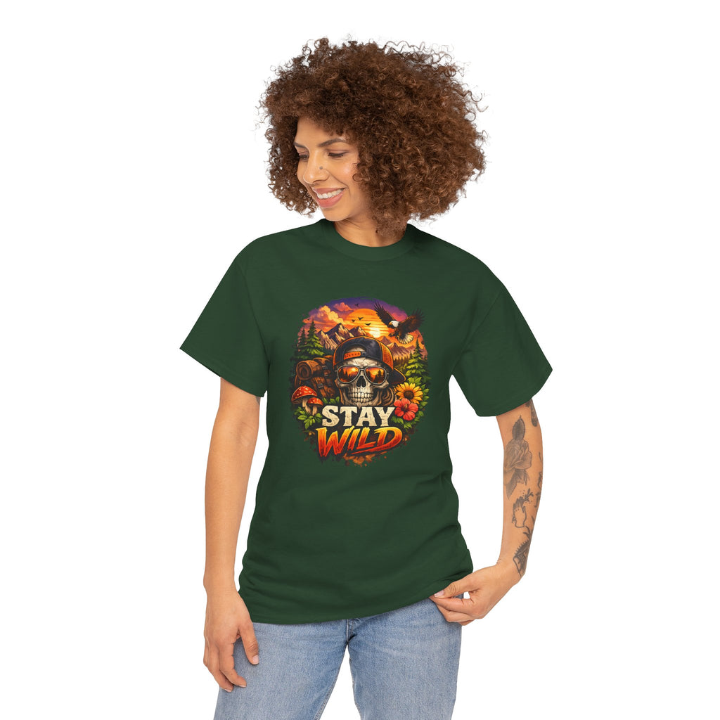 Stay Wild Skull Tee — Vintage Sunset Skull & Sunflower Graphic T-Shirt