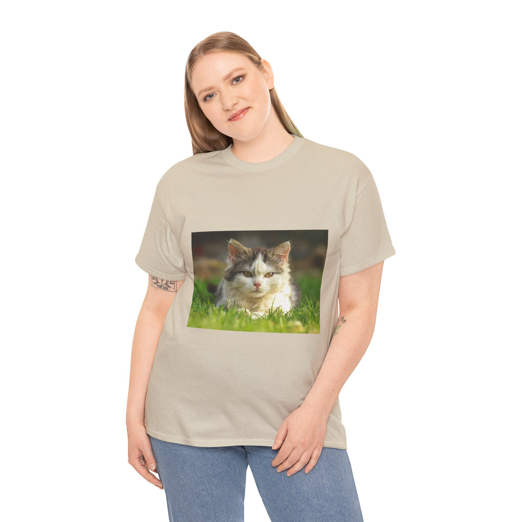 Cat Photo Tee — Relaxed Cat Lying in Grass T-Shirt