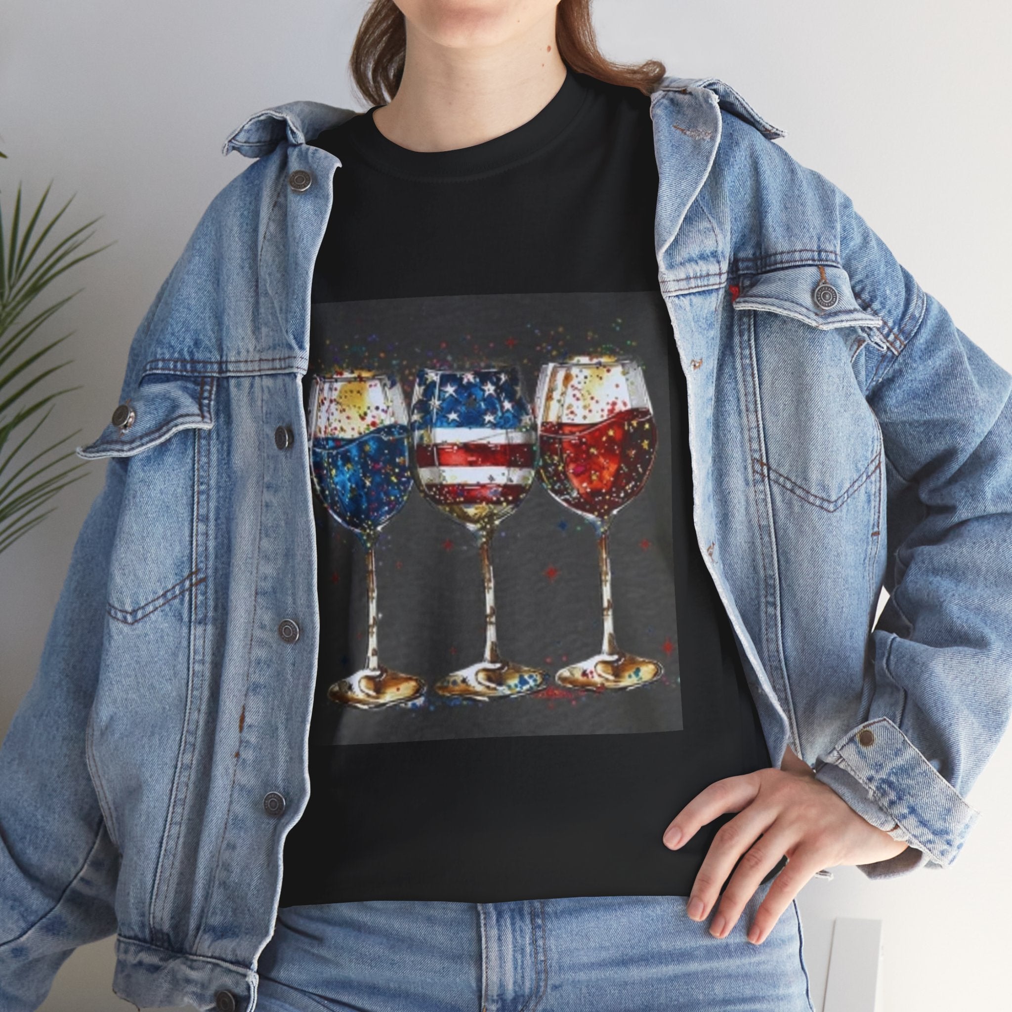Wine Glasses with American Flag Design Tee