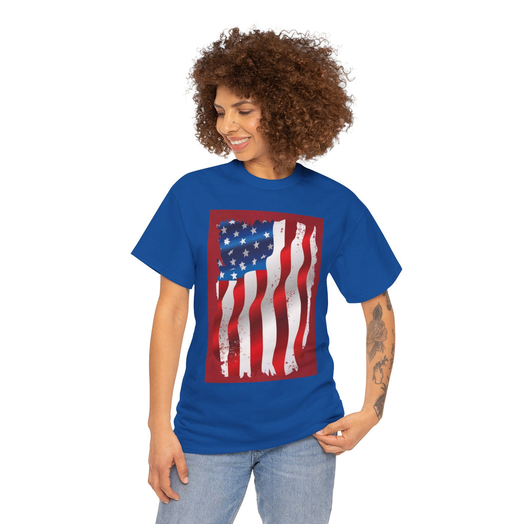 American Flag Graphic Tee — Distressed Wavy Stars & Stripes