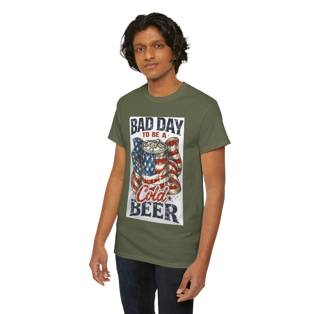 Bad Day to Be a Cold Beer T-Shirt — American Flag Beer Can Graphic Tee