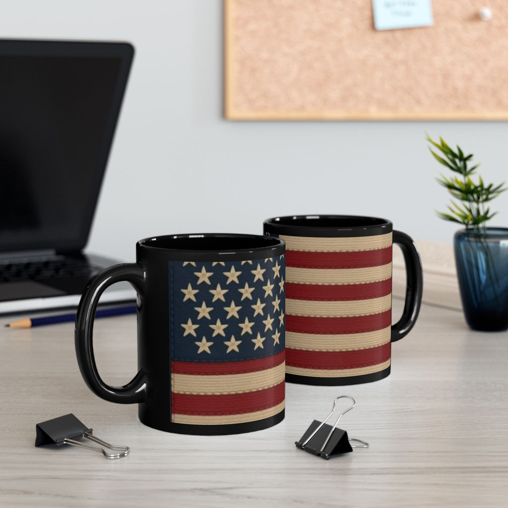 American Flag Vintage Black Mug — Patriotic Stars & Stripes Coffee Cup (11oz/15oz)