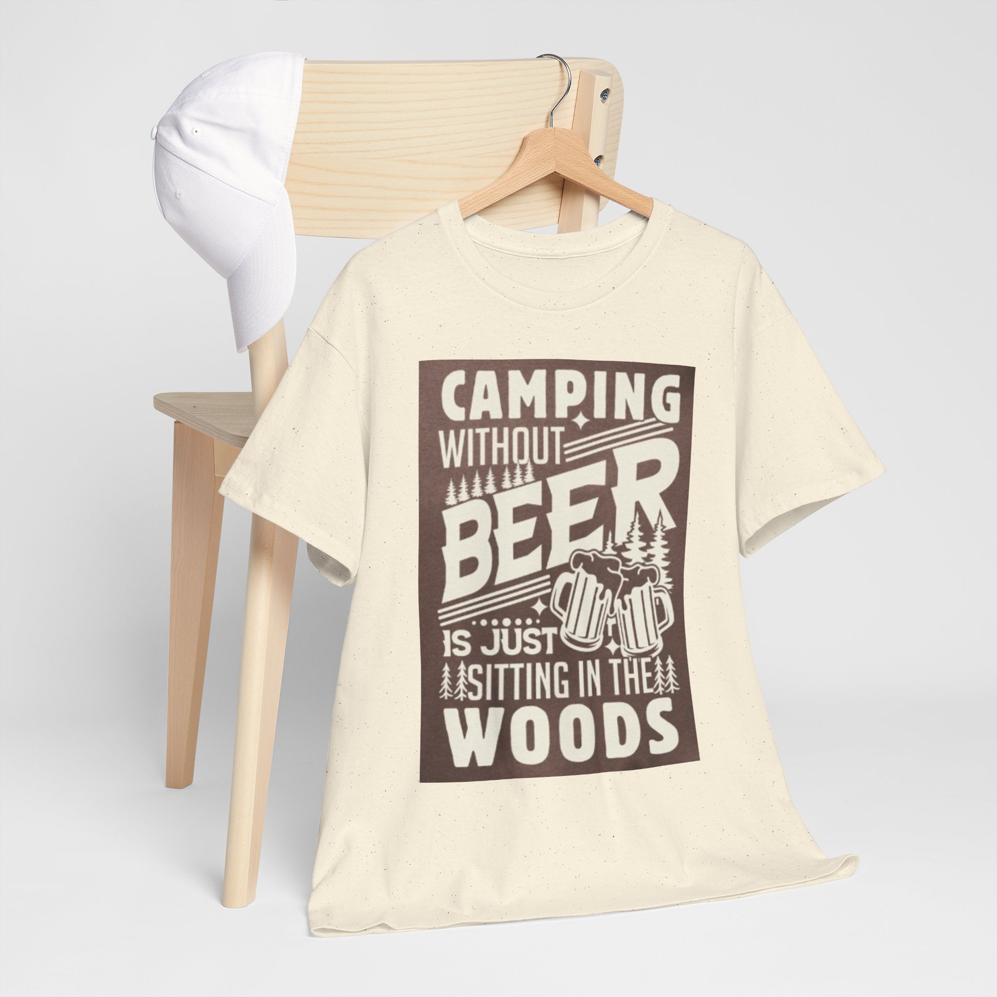 Camping Beer T-Shirt — "Camping Without Beer Is Just Sitting in the Woods" Outdoor Campfire Tee