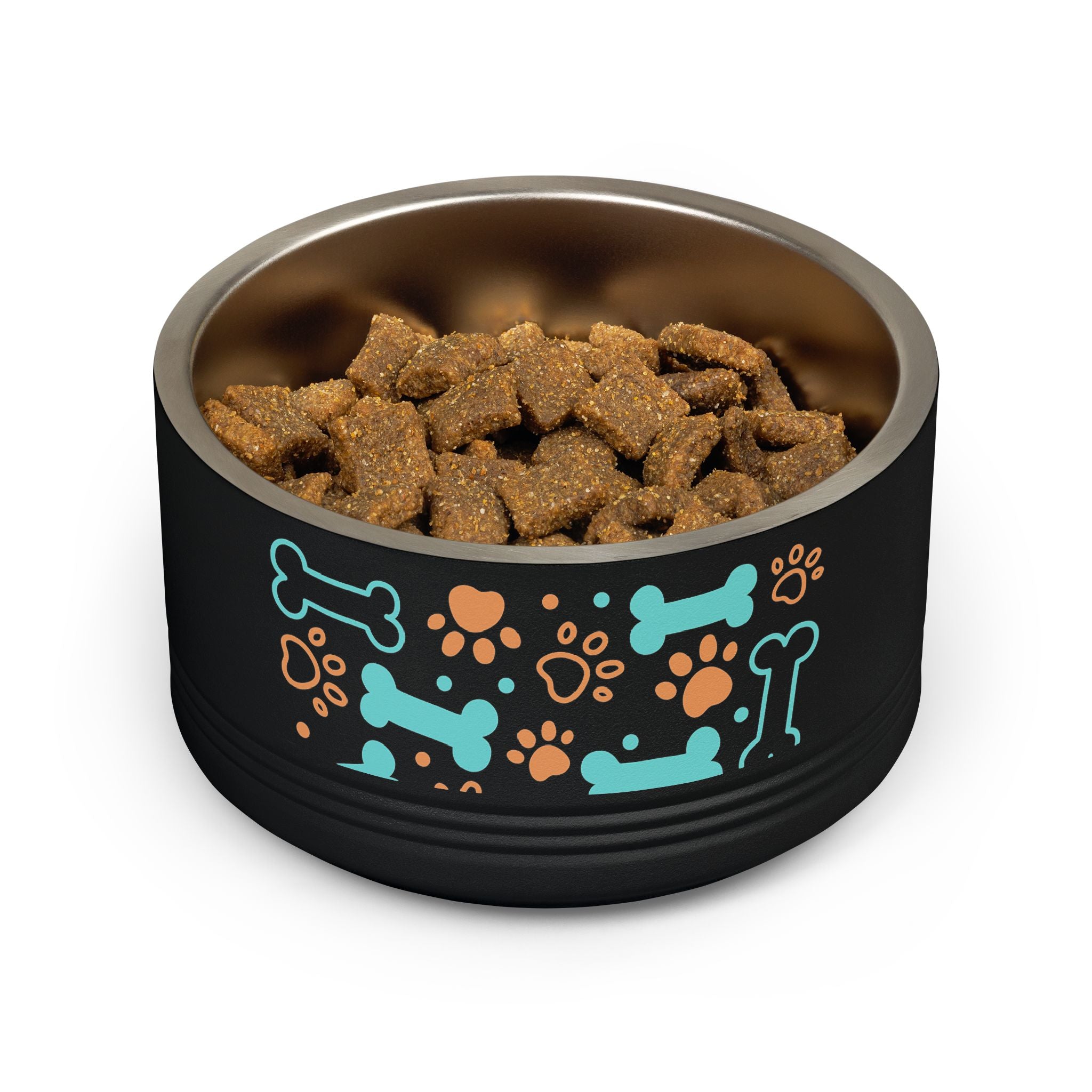 Dog Bone & Paw Print Pet Bowl — 18oz Stainless Steel Dog Food Dish