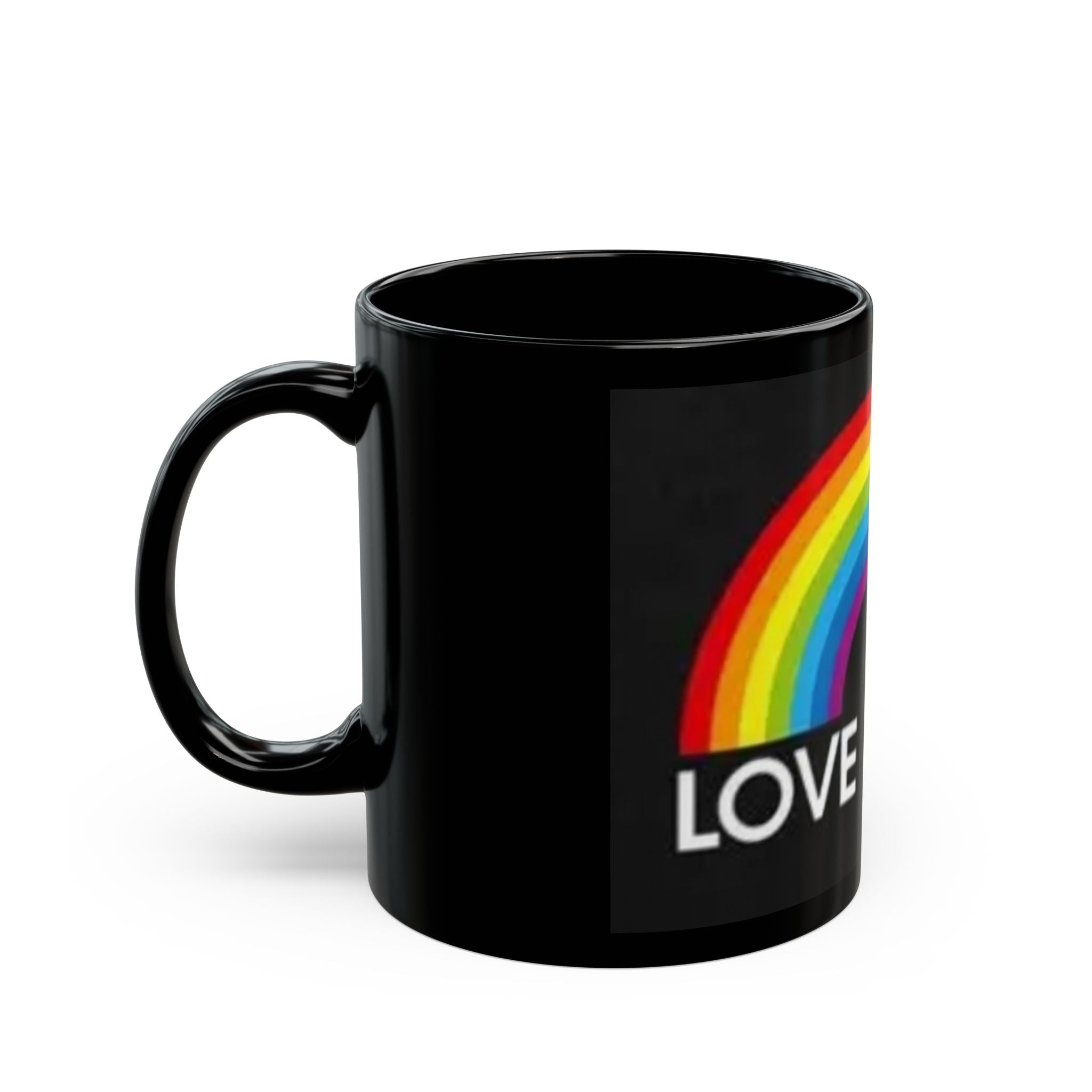 Love For All Rainbow Mug — Pride Coffee Cup (Black, 11oz & 15oz)