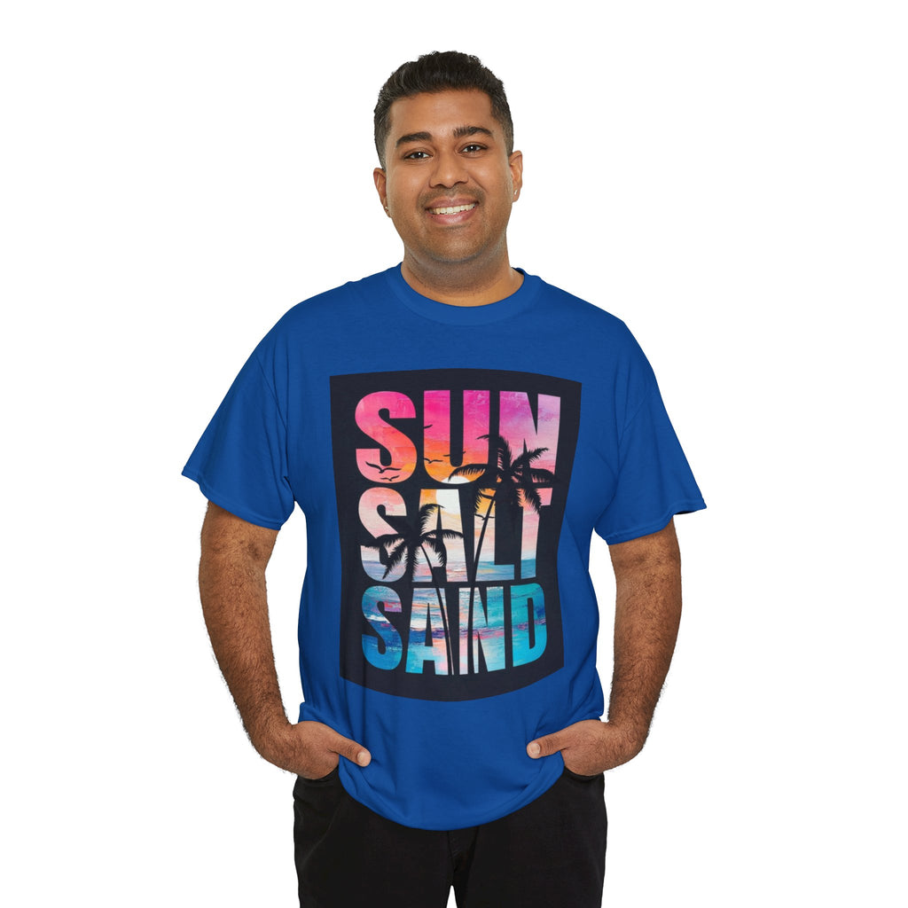 Sun Salt Sand Beach T-Shirt — Tropical Palm Sunset Graphic Tee
