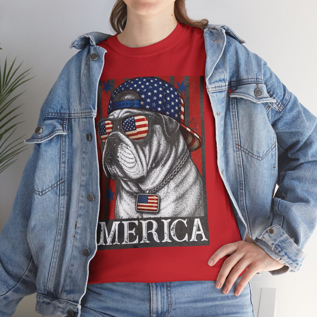 'Merica Bulldog T-Shirt — Patriotic American Flag Tee for Fourth of July