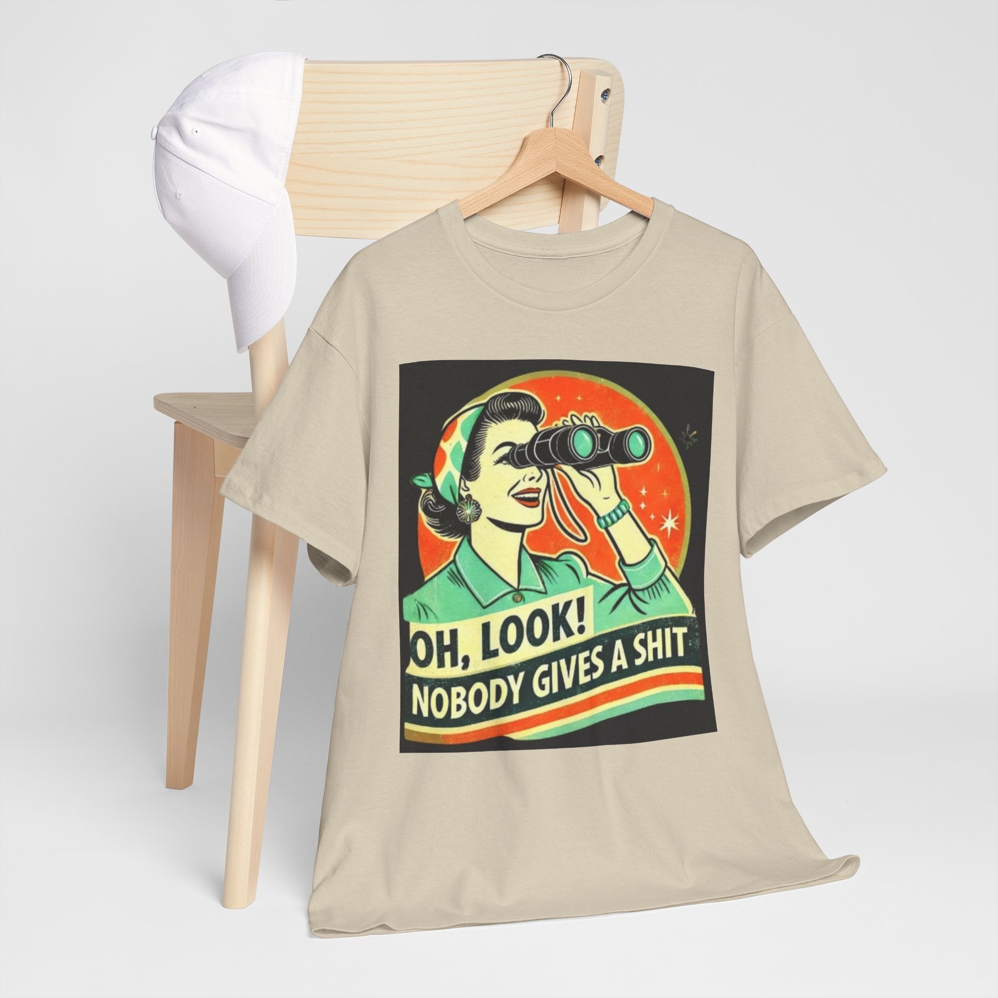Graphic Tee — "Oh, Look! Nobody Gives a Shit" Retro Binoculars Design