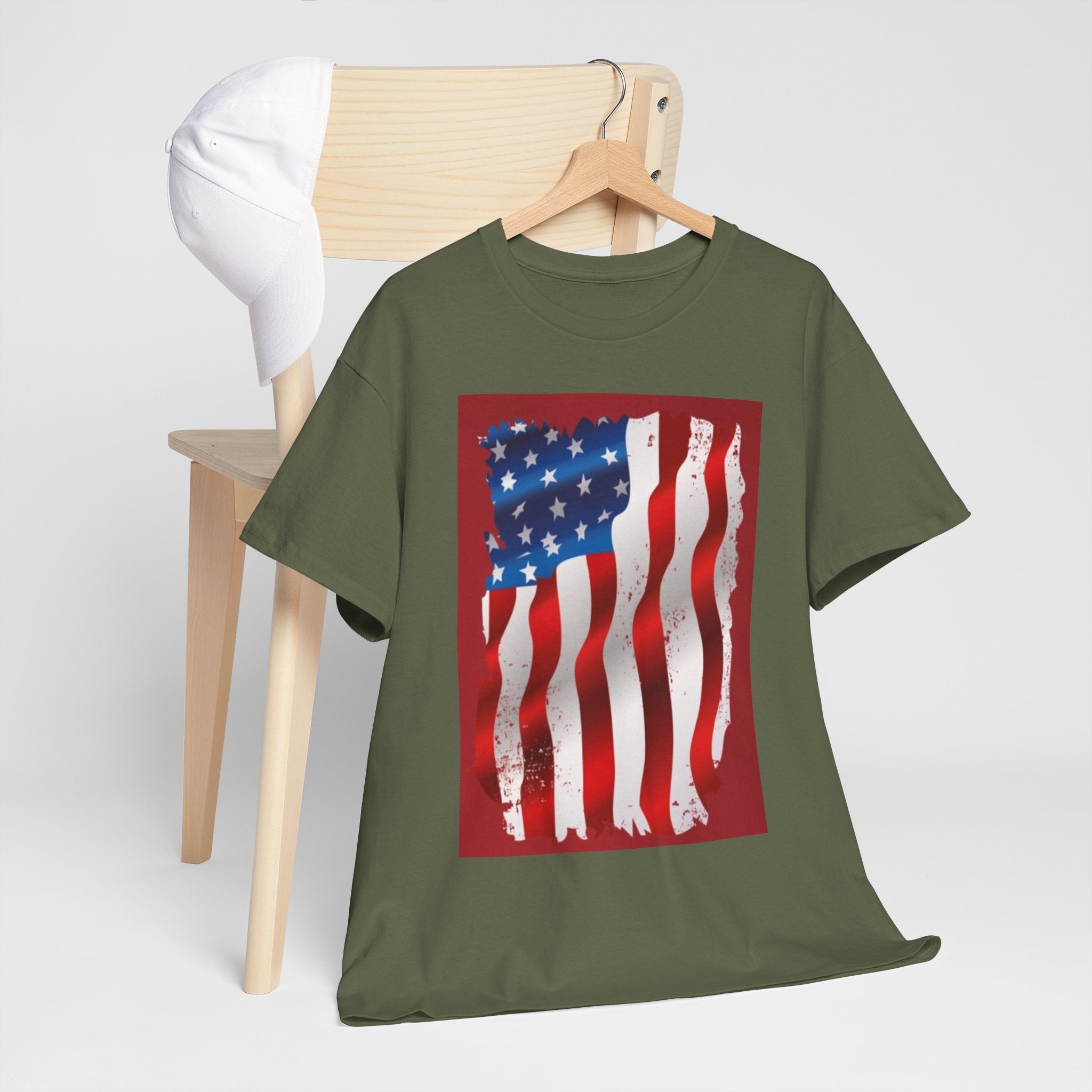 American Flag Graphic Tee — Distressed Wavy Stars & Stripes
