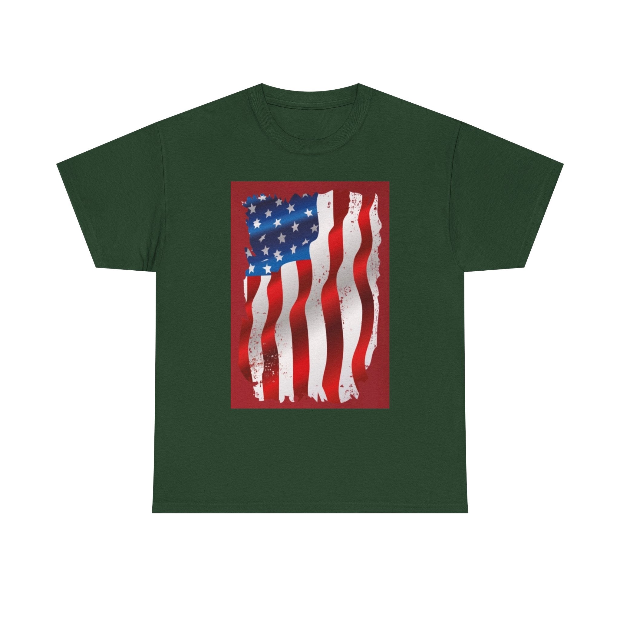 American Flag Graphic Tee — Distressed Wavy Stars & Stripes