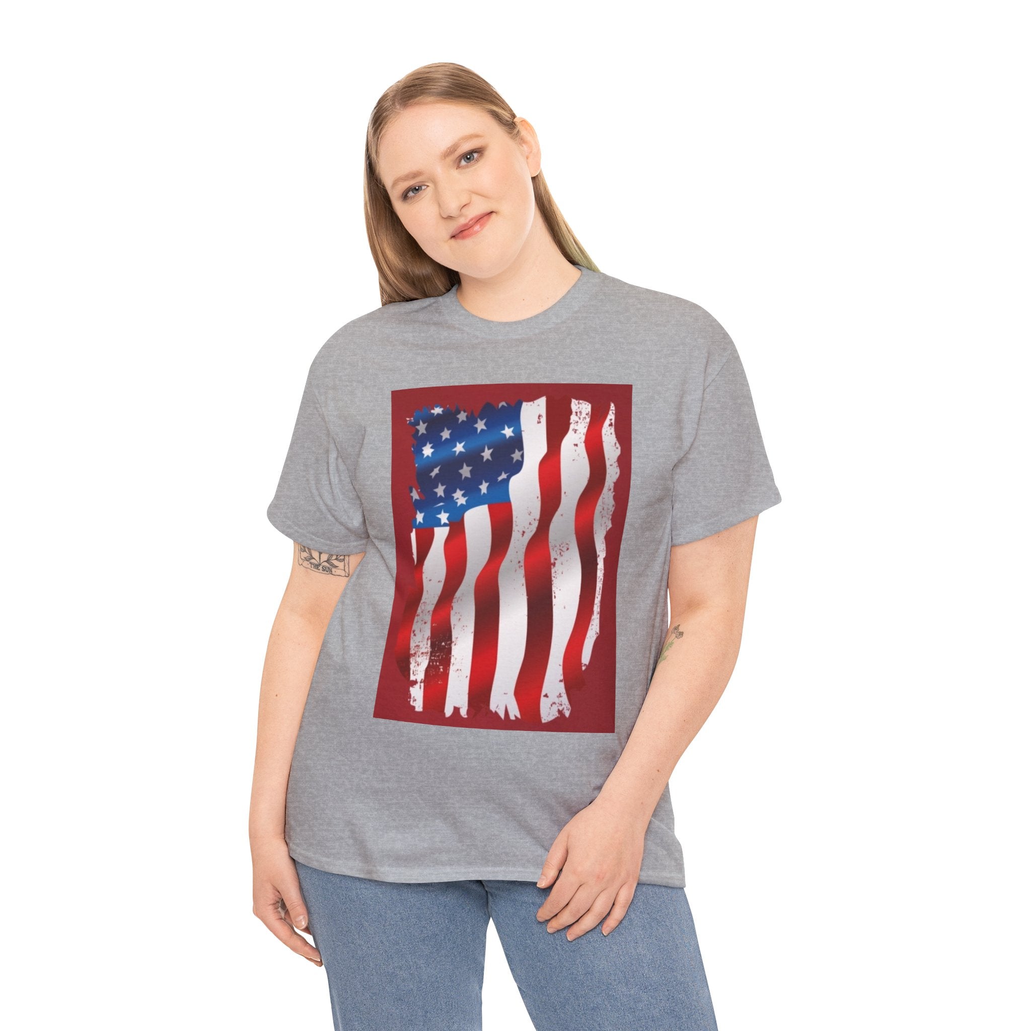 American Flag Graphic Tee — Distressed Wavy Stars & Stripes