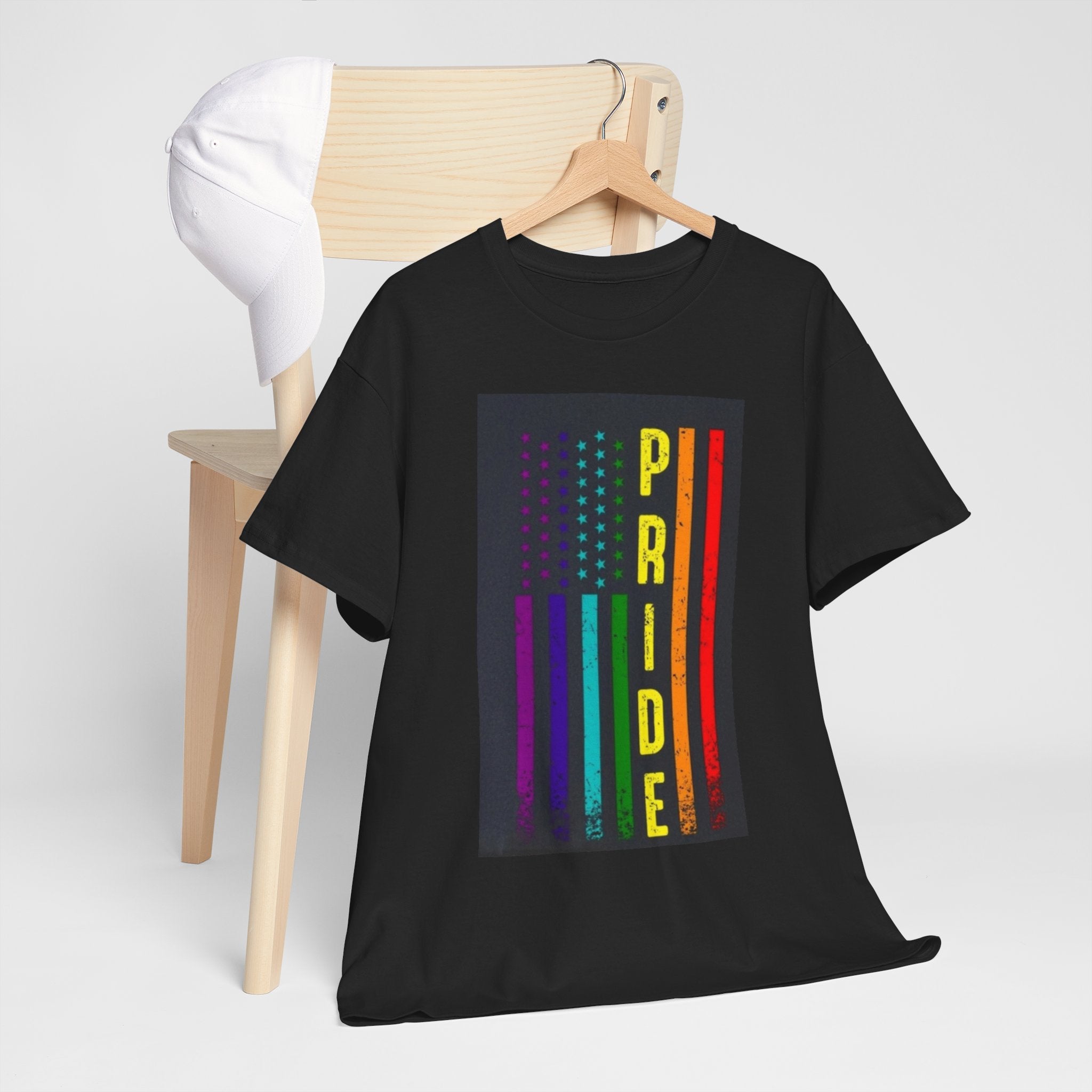 Pride Rainbow Flag Tee — Vertical "PRIDE" Graphic T-Shirt