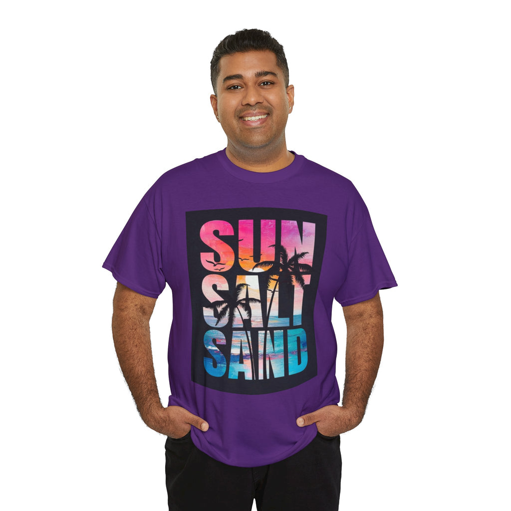 Sun Salt Sand Beach T-Shirt — Tropical Palm Sunset Graphic Tee