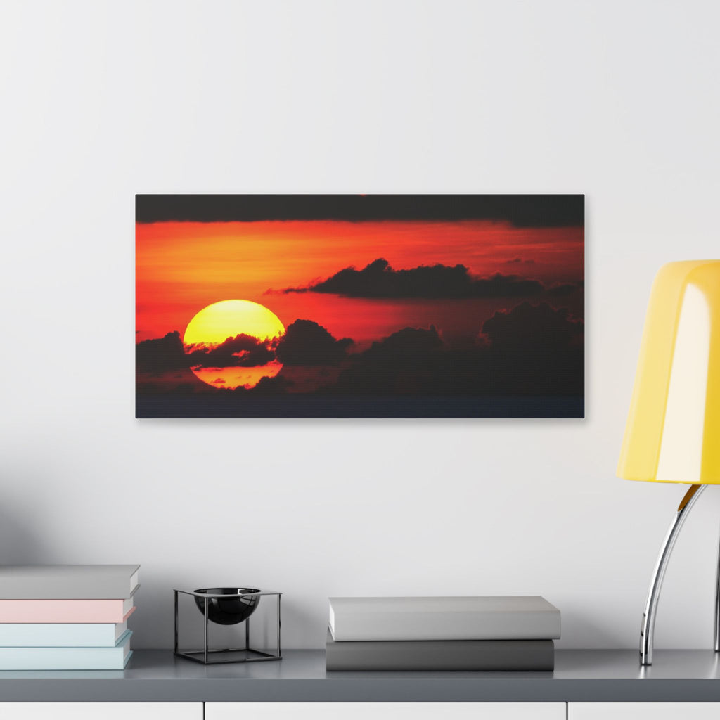 Sunset Ocean Canvas Print — Dramatic Red Sunset Wall Art